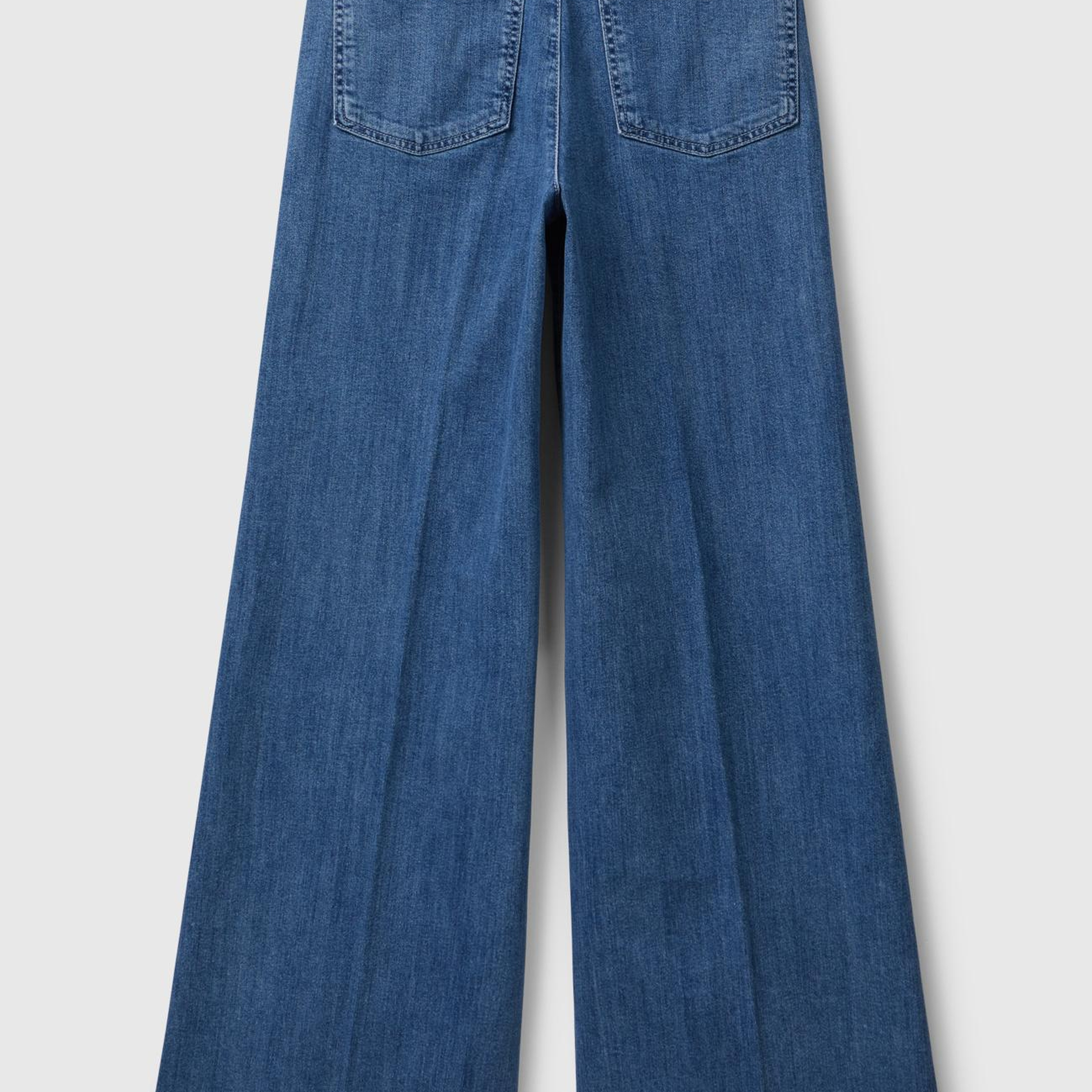 Kadın Açık Mavi Pamuk Karışımlı Cep Detaylı Geniş Paça Denim Pantolon