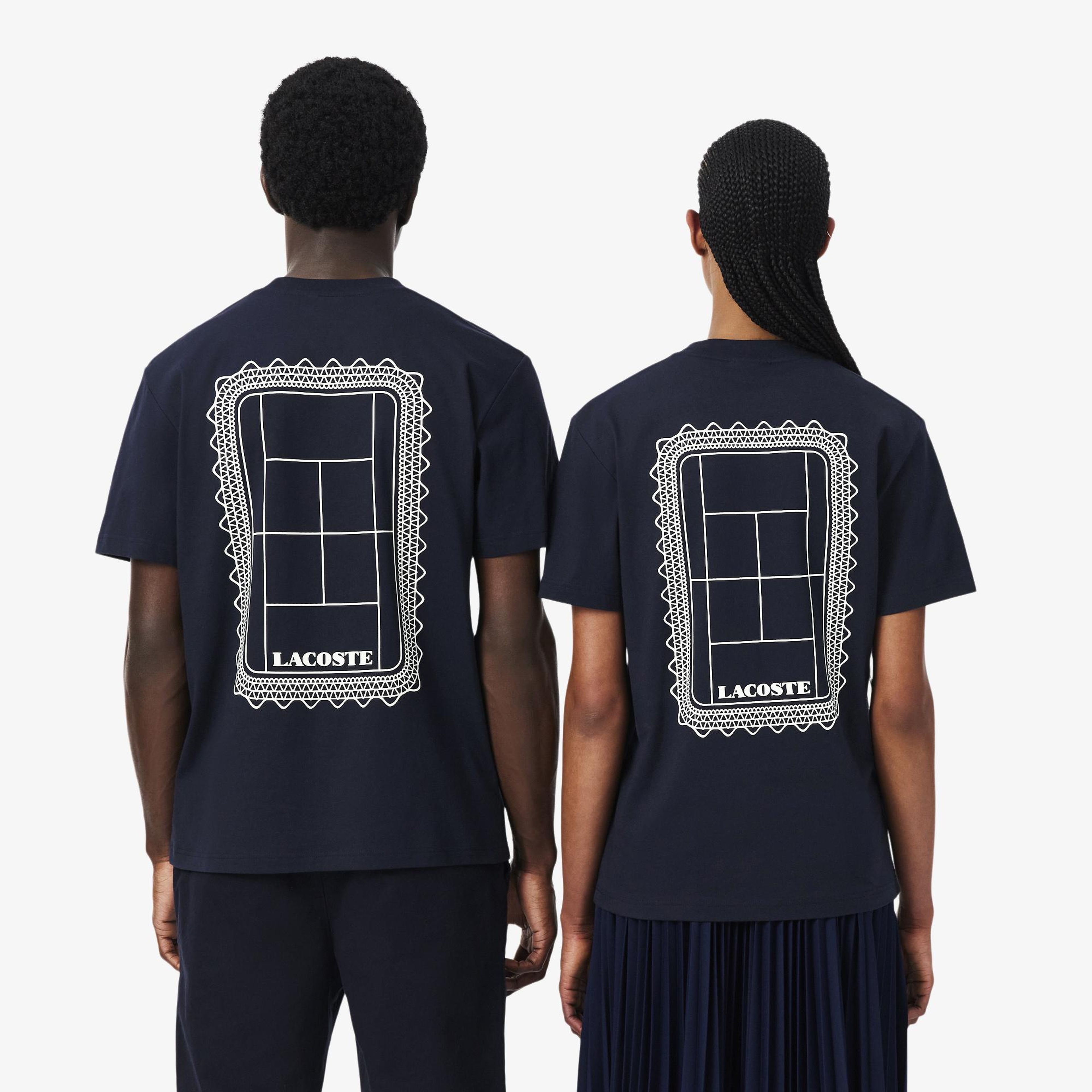 Unisex Classic Fit Bisiklet Yaka Baskılı Lacivert T-Shirt