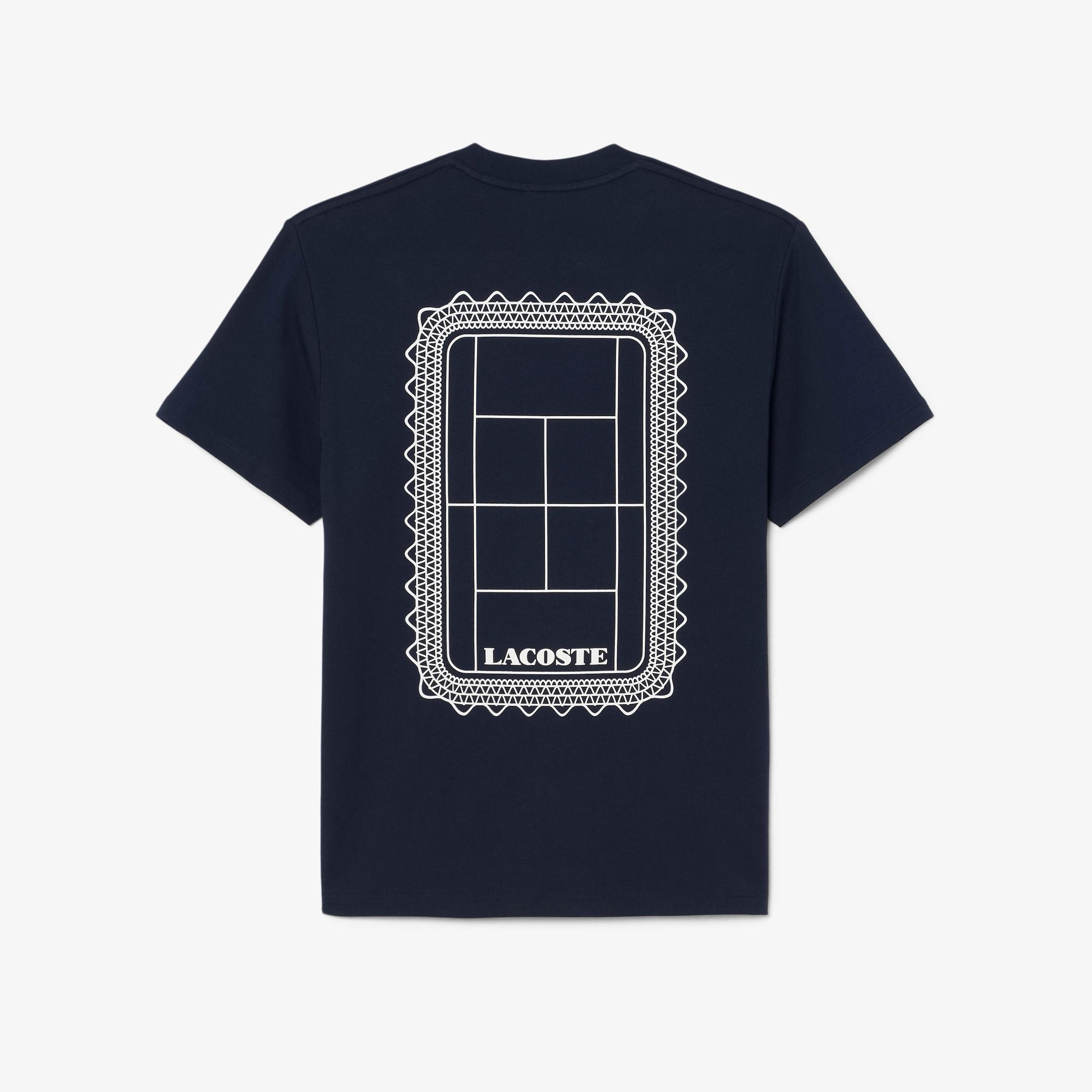 Unisex Classic Fit Bisiklet Yaka Baskılı Lacivert T-Shirt