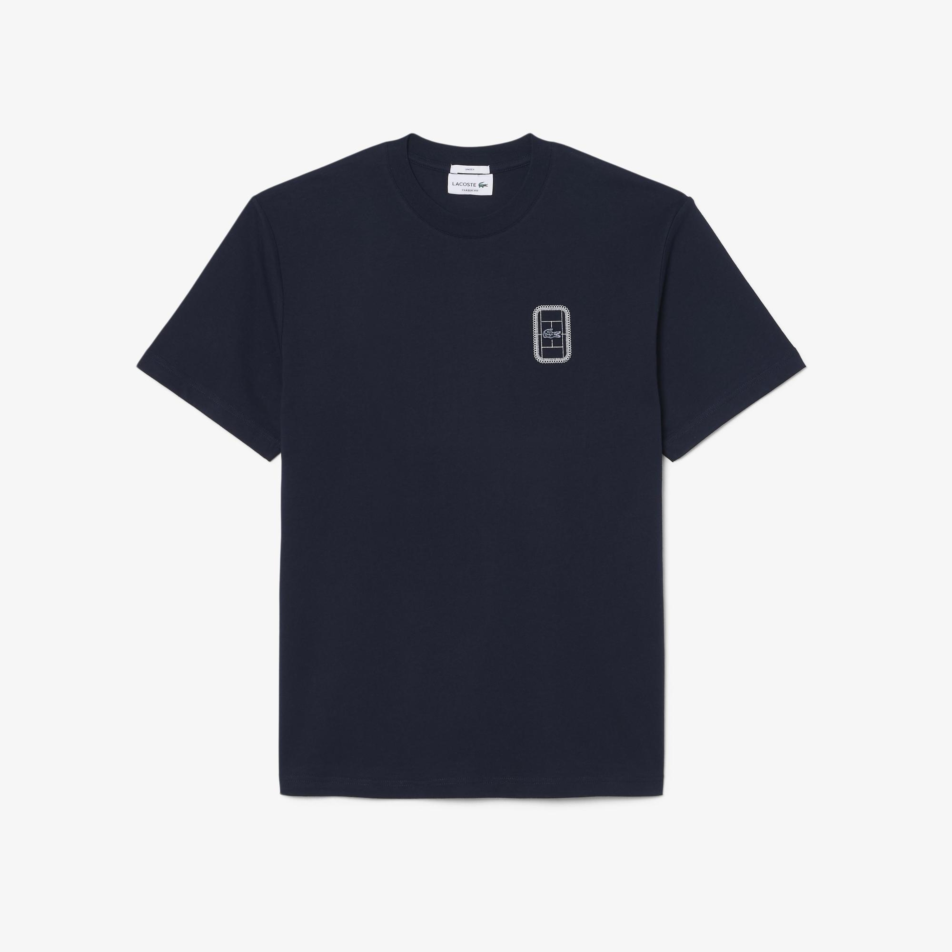 Unisex Classic Fit Bisiklet Yaka Baskılı Lacivert T-Shirt