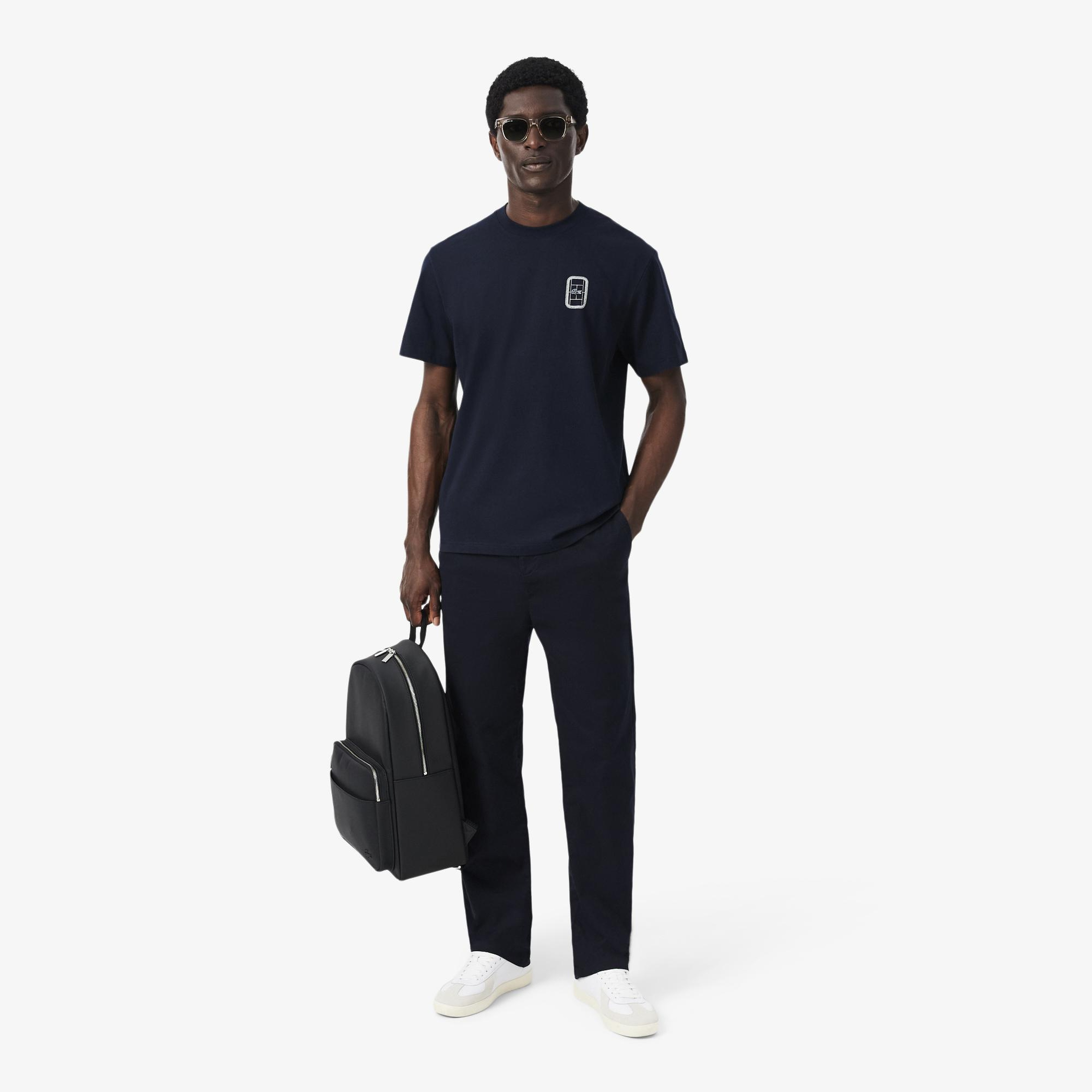 Unisex Classic Fit Bisiklet Yaka Baskılı Lacivert T-Shirt