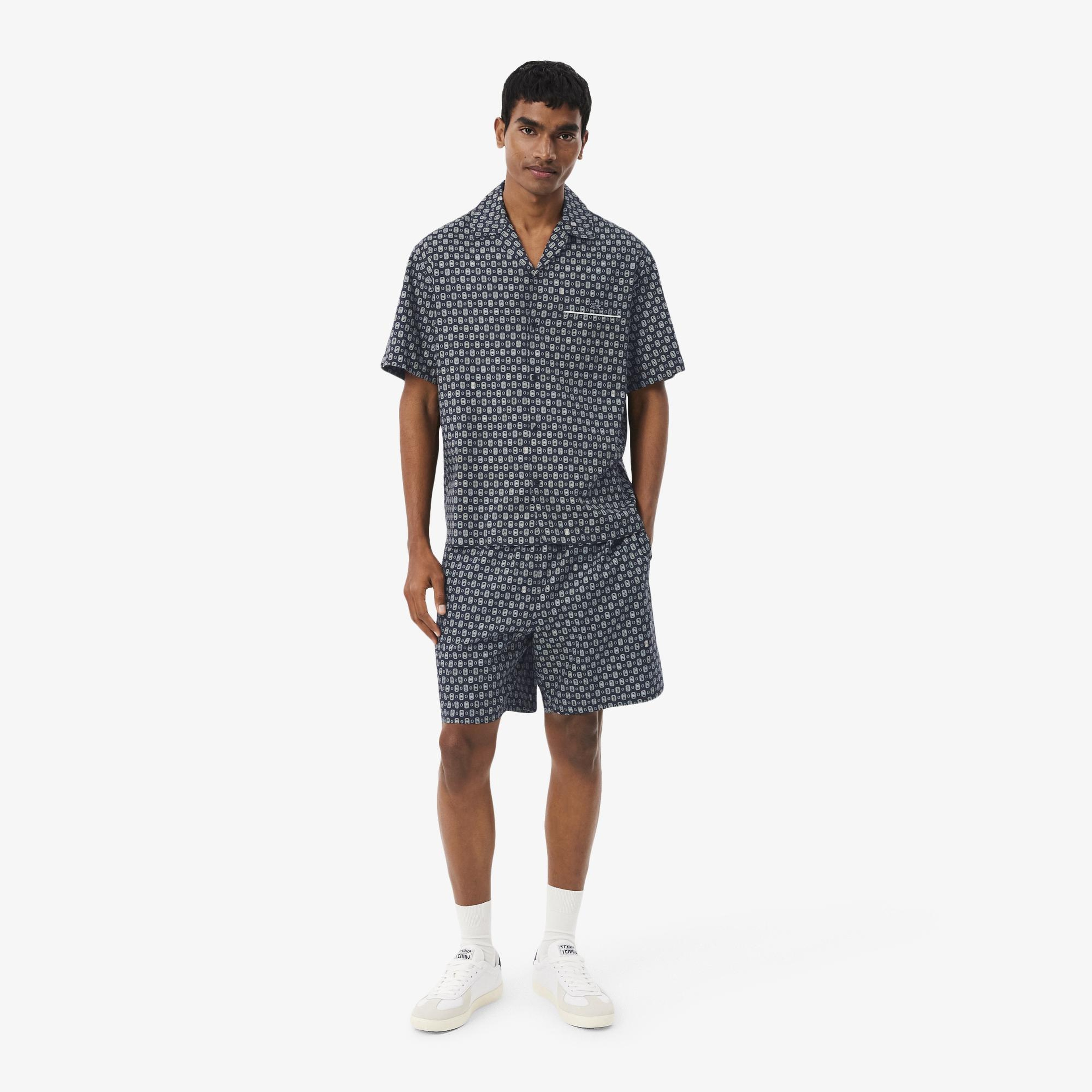 Erkek Relaxed Fit Desenli Lacivert Şort