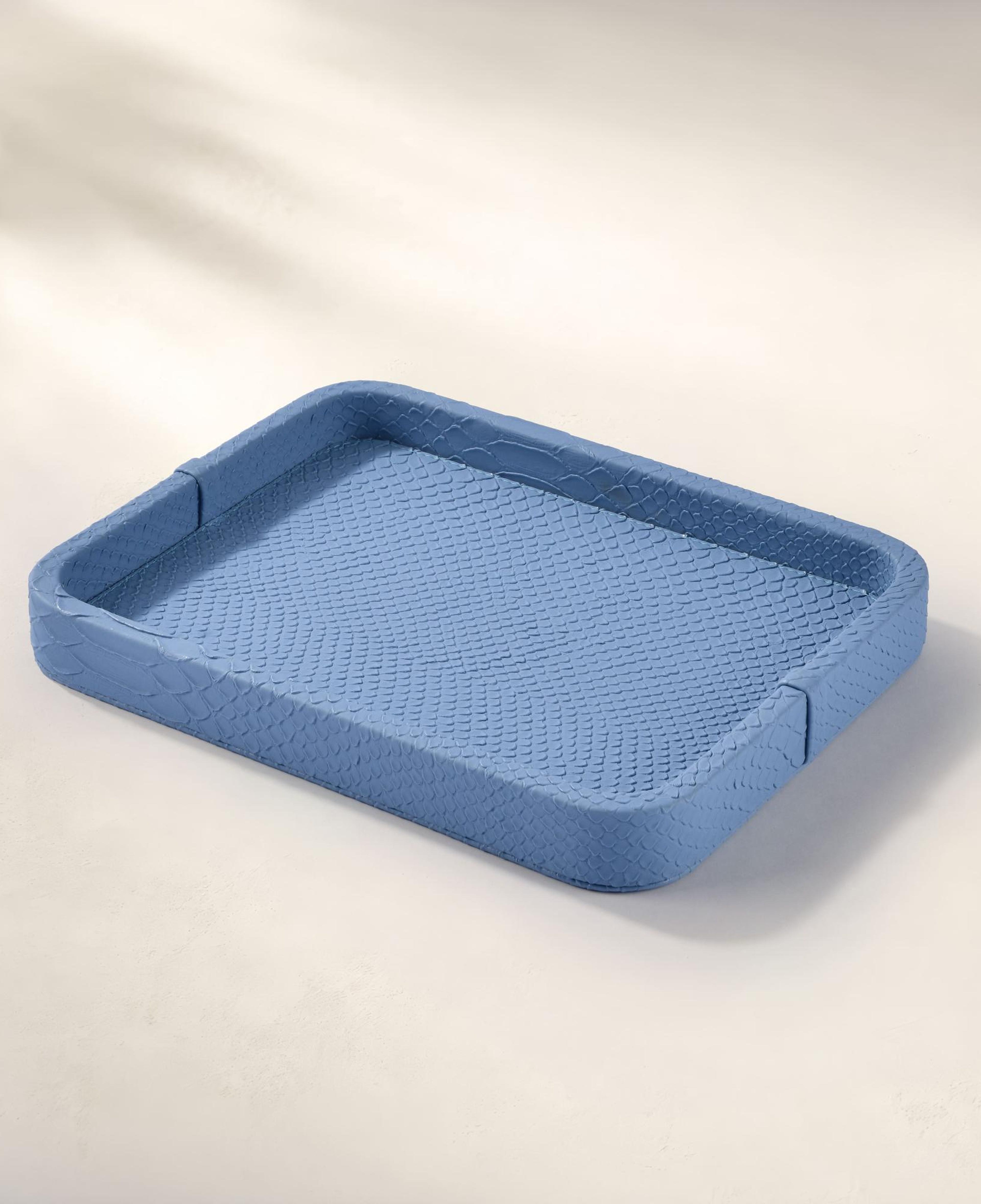 Cleo Krokodil Dekoratif Deri Tepsi Mavi 30x23x3 Cm
