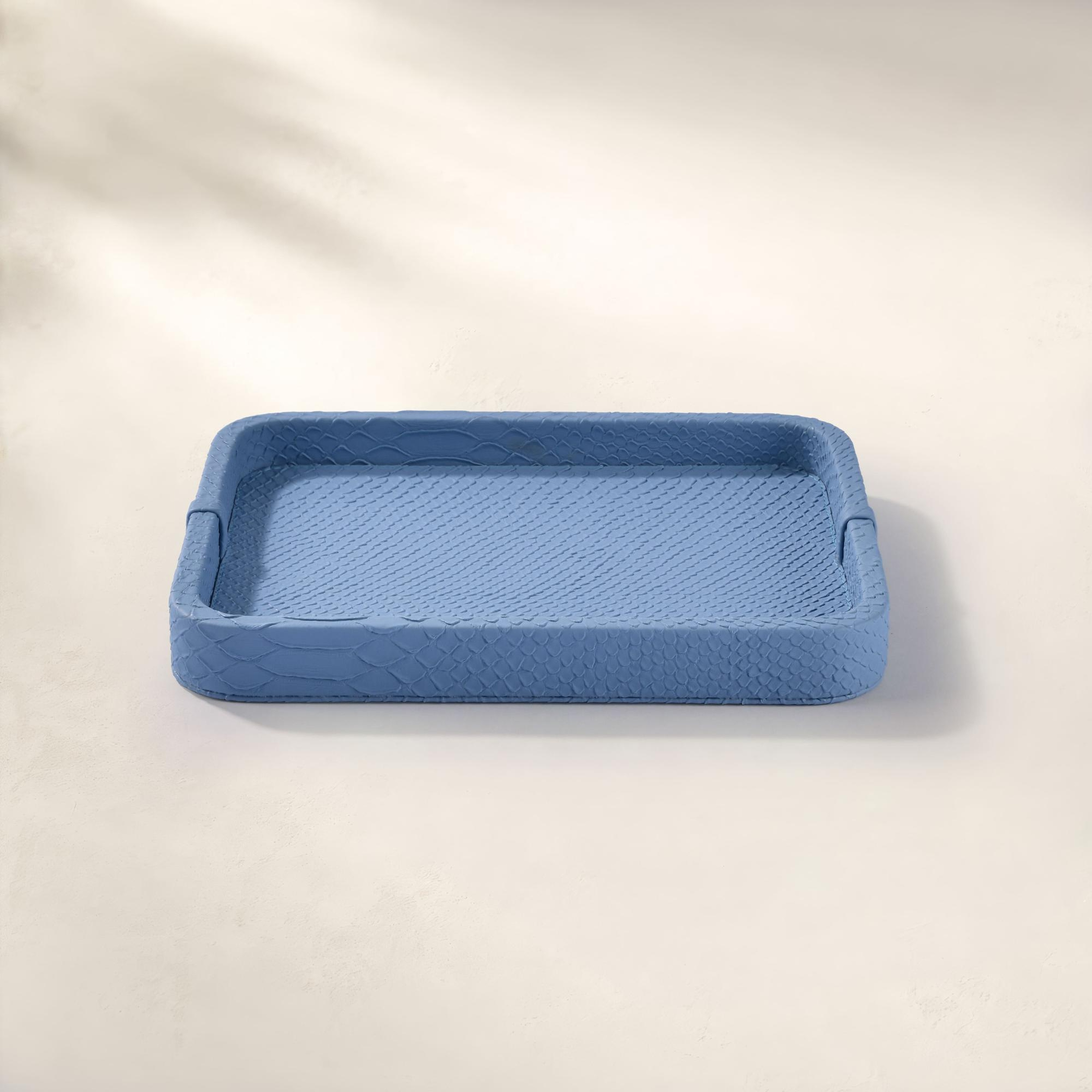 Cleo Krokodil Dekoratif Deri Tepsi Mavi 30x23x3 Cm