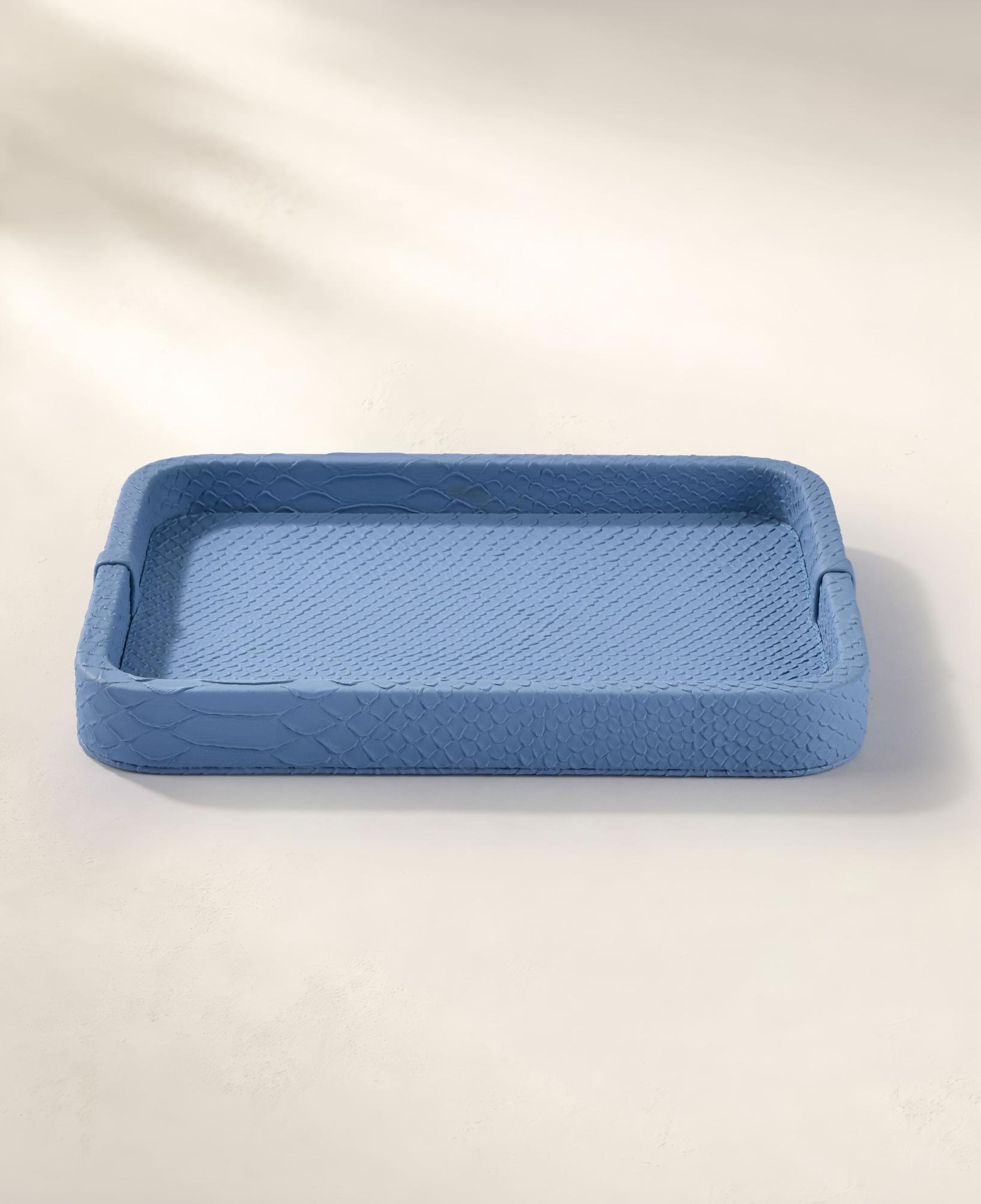 Cleo Krokodil Dekoratif Deri Tepsi Mavi 30x23x3 Cm