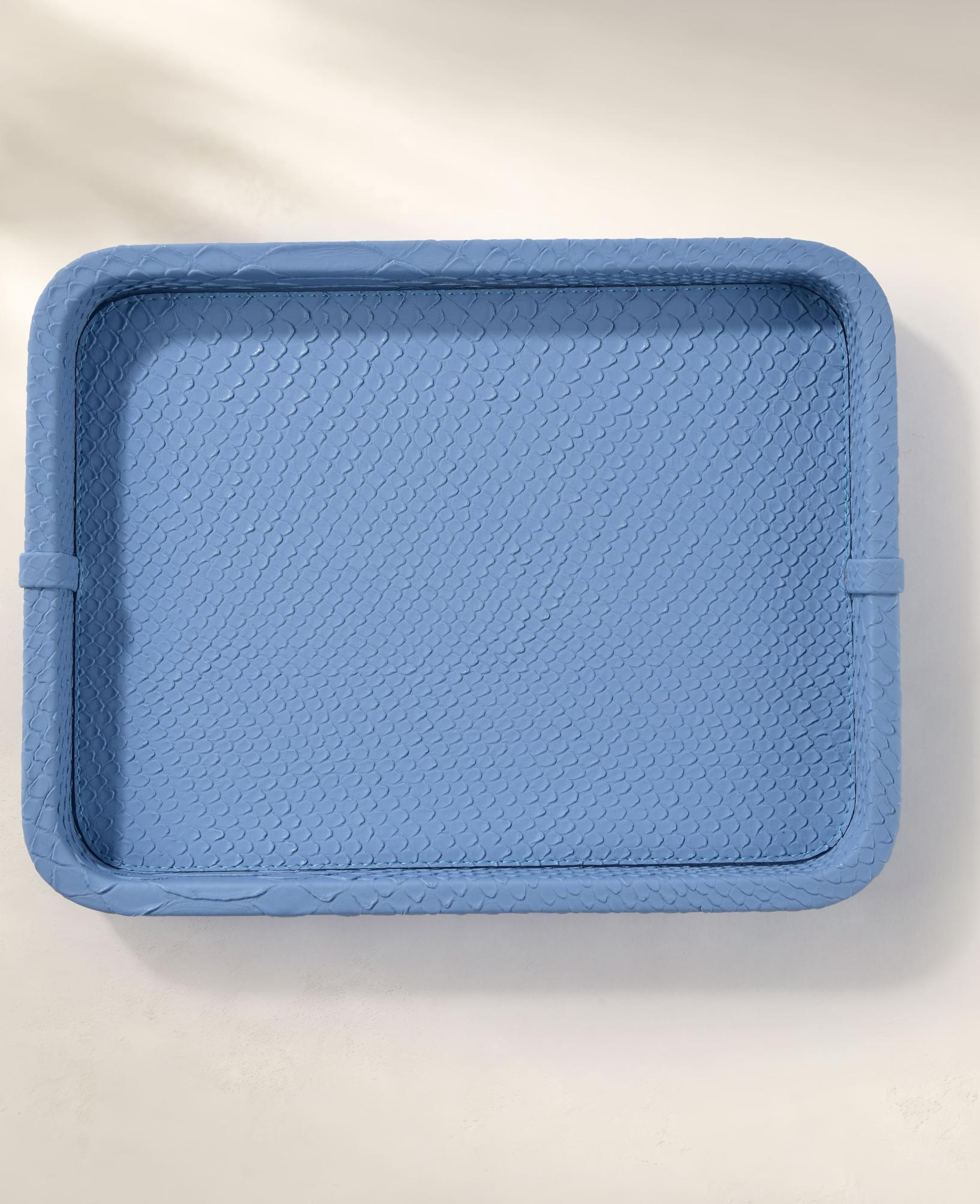 Cleo Krokodil Dekoratif Deri Tepsi Mavi 30x23x3 Cm