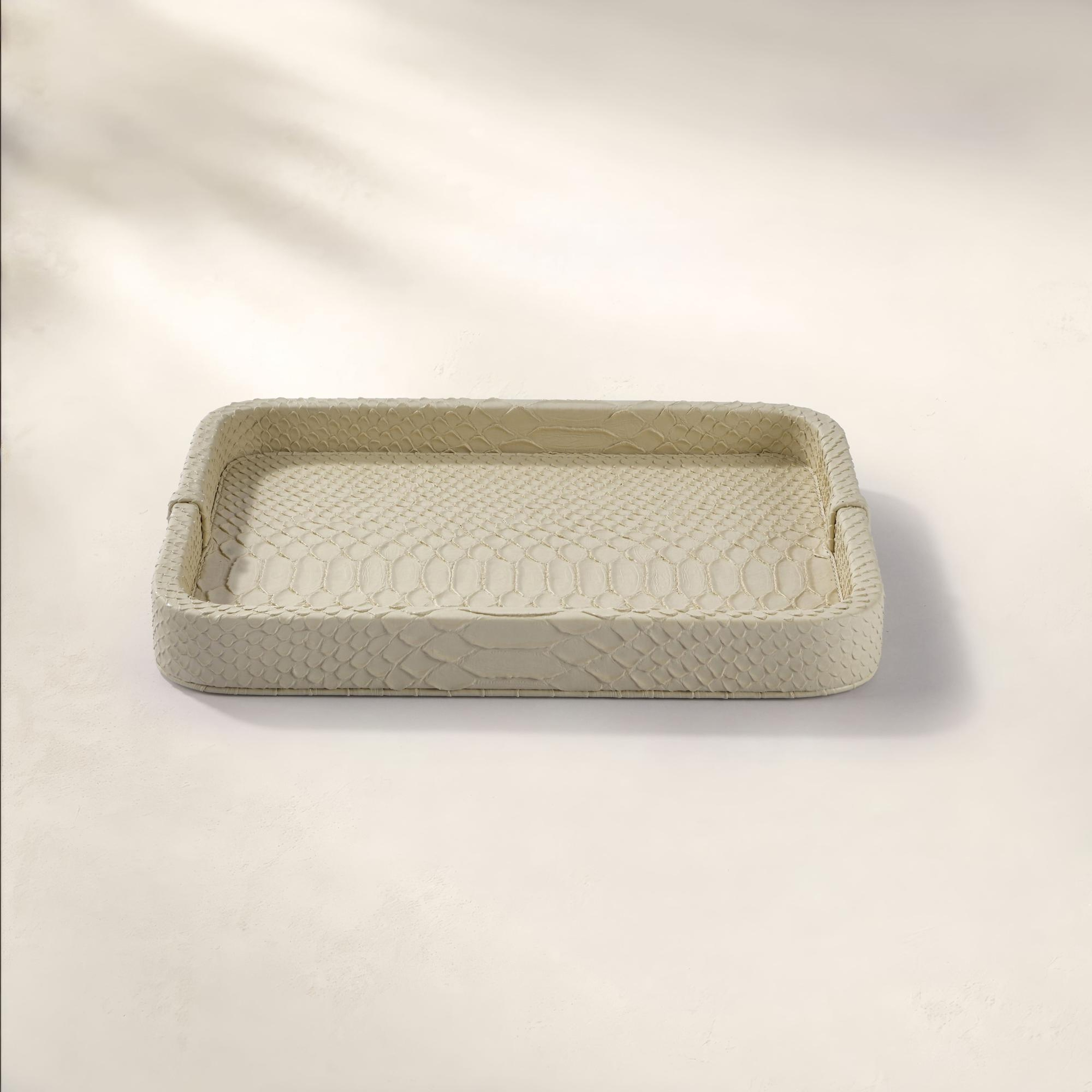 Cleo Krokodil Dekoratif Deri Tepsi Bej 30x23x3 Cm
