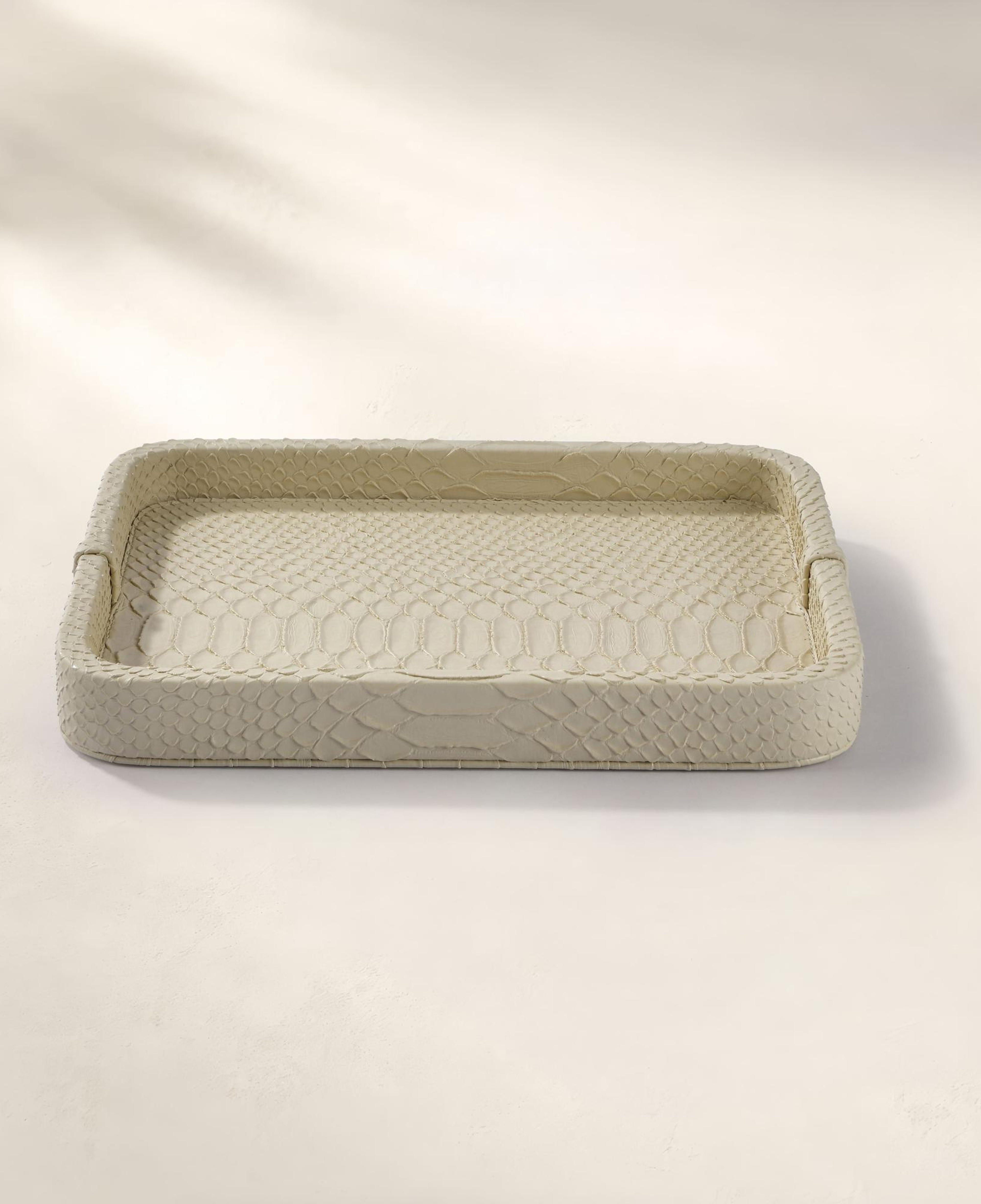 Cleo Krokodil Dekoratif Deri Tepsi Bej 30x23x3 Cm