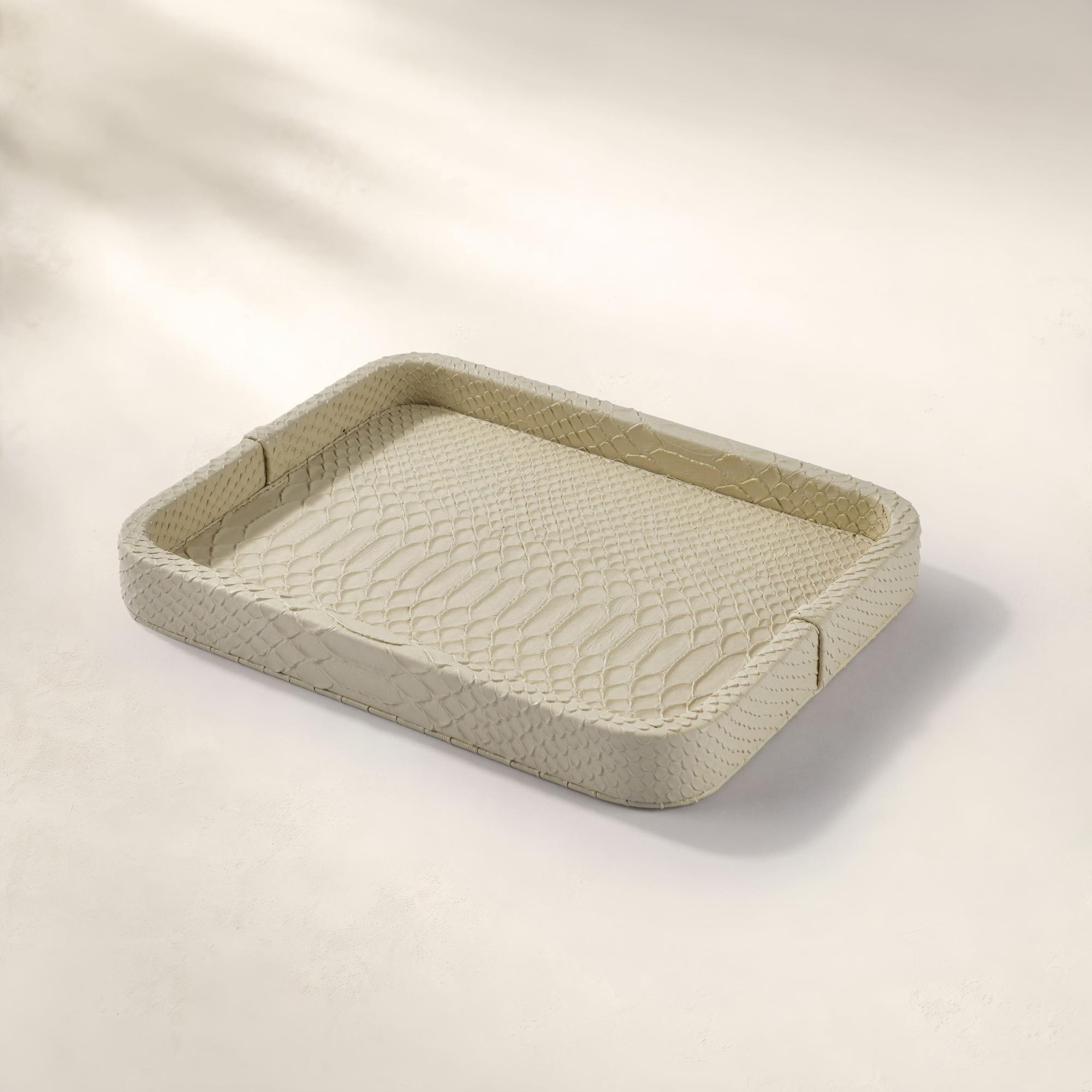 Cleo Krokodil Dekoratif Deri Tepsi Bej 30x23x3 Cm