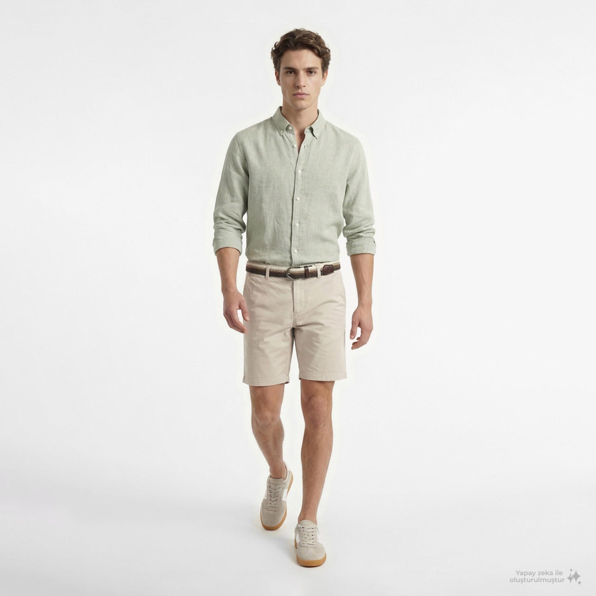 Nautica Erkek Yeşil Regular Fit Keten Gömlek