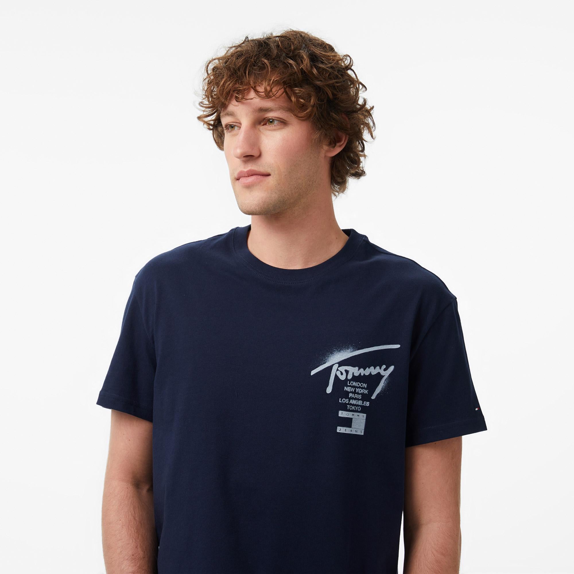 Tommy Hilfiger Regular City Sign Erkek Mavi T-Shirt