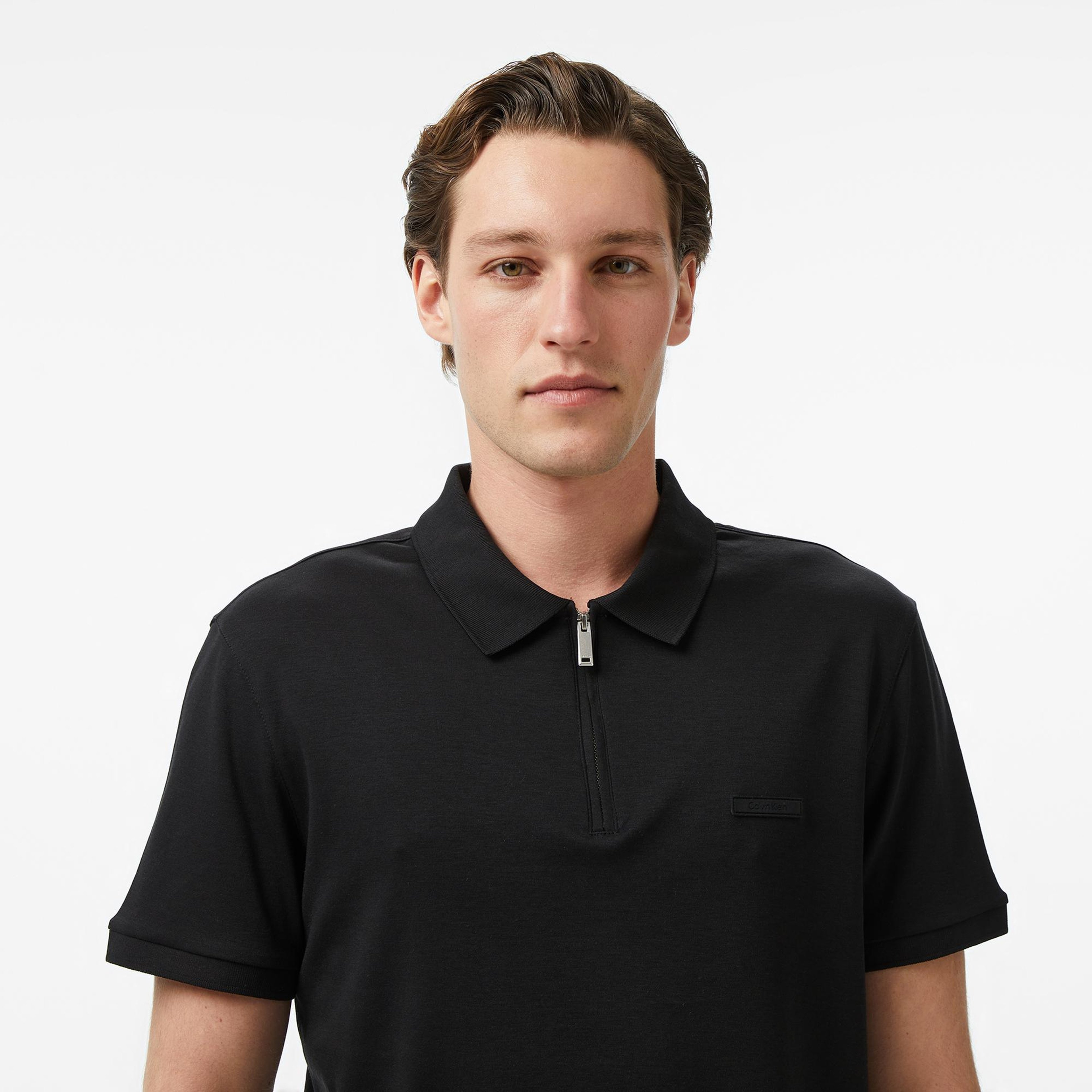 Calvin Klein Slim Supima Zip Erkek Siyah Polo