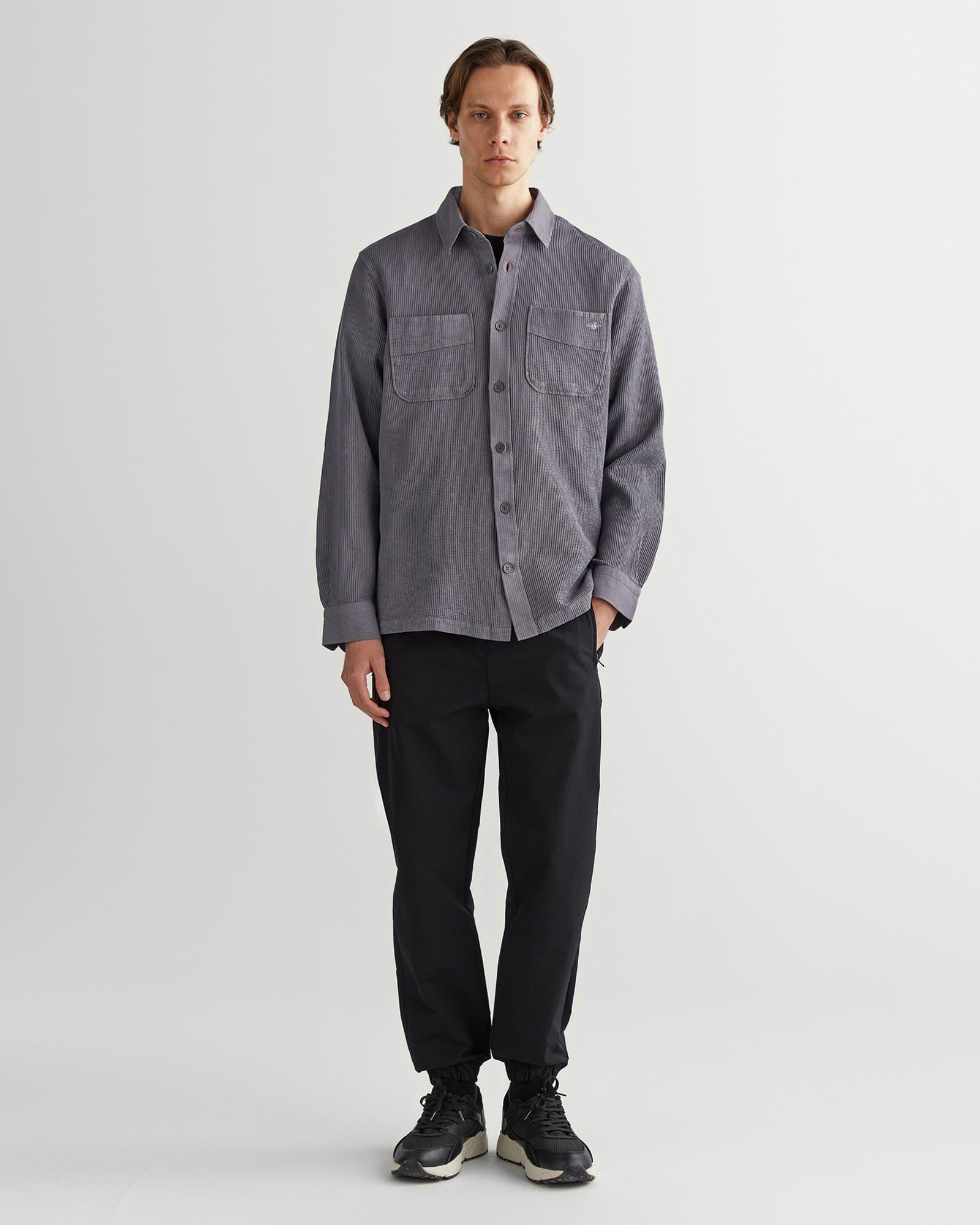 GANT Erkek Gri Oversize Fit Klasik Yaka Gömlek