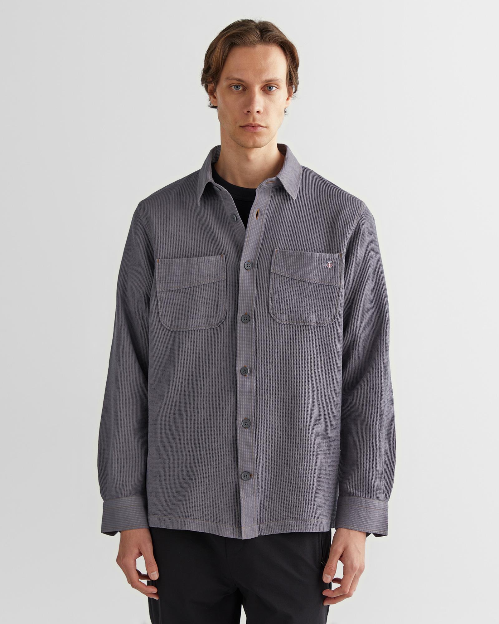 GANT Erkek Gri Oversize Fit Klasik Yaka Gömlek