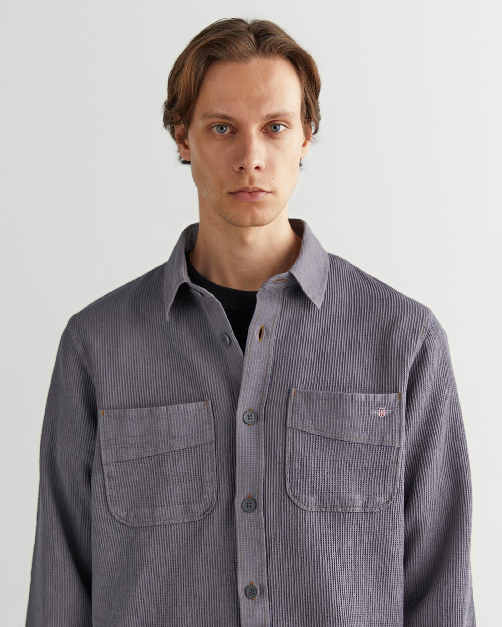 GANT Erkek Gri Oversize Fit Klasik Yaka Gömlek