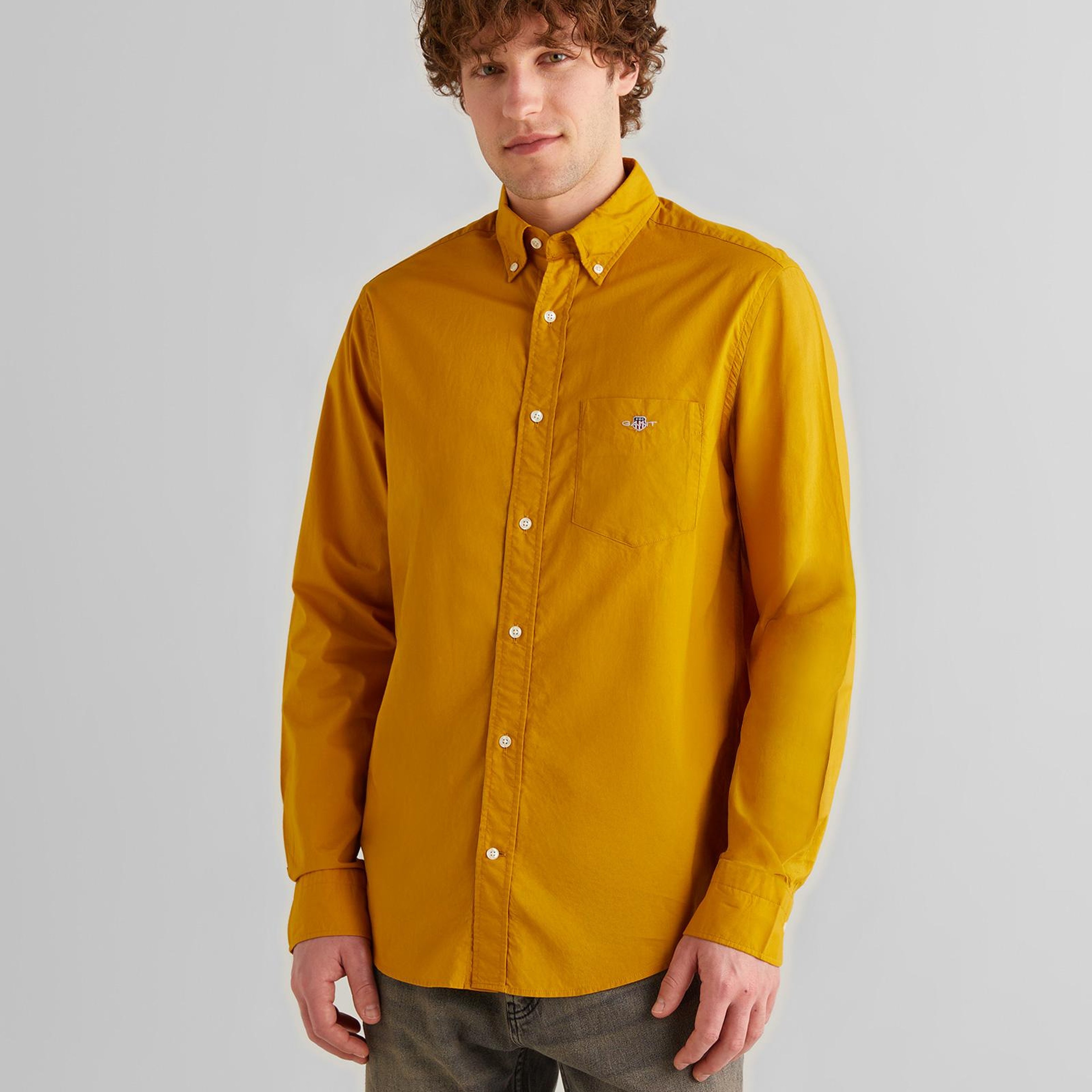 GANT Erkek Sarı Regular Fit Düğmeli Yaka Poplin Gömlek
