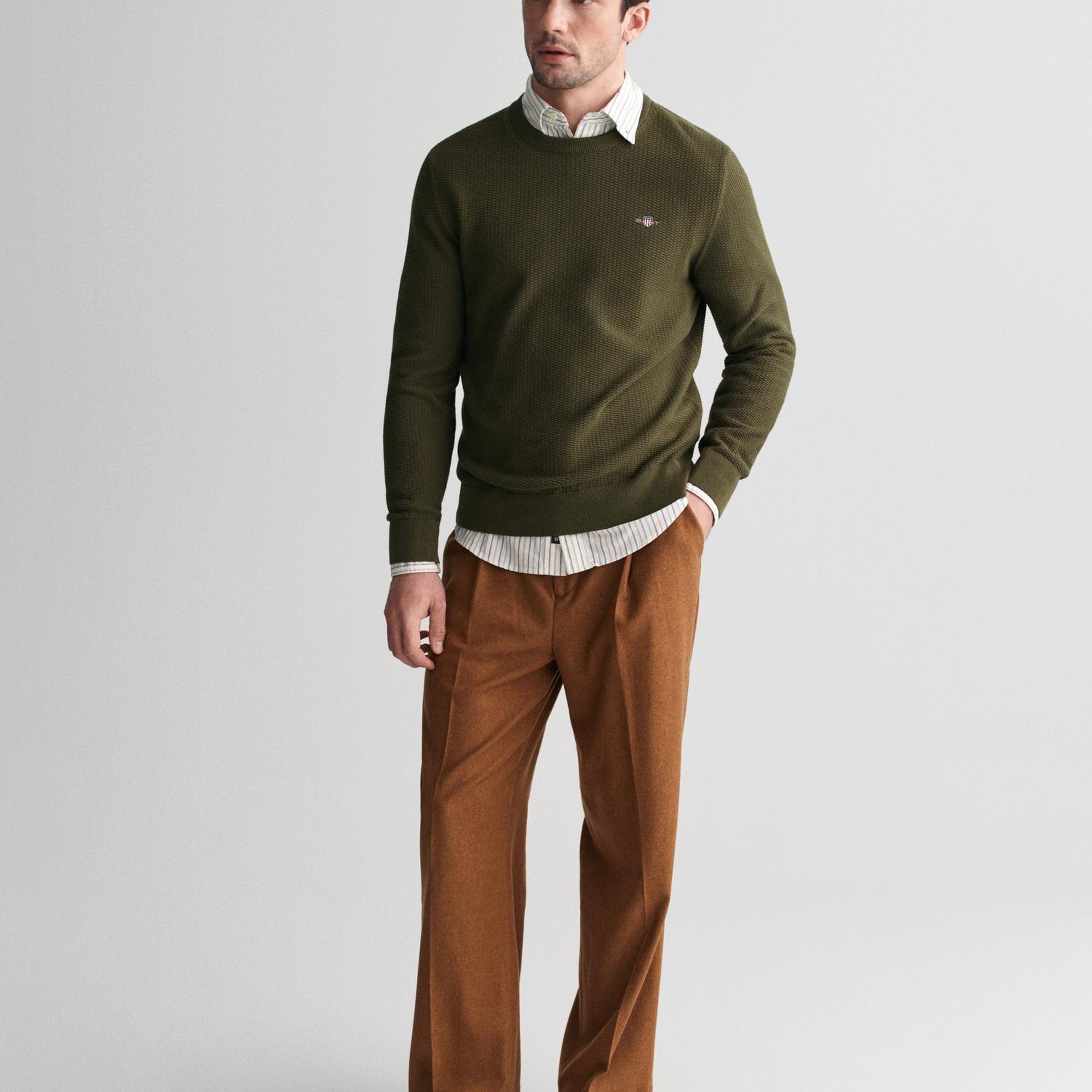 GANT Erkek Yeşil Regular Fit Bisiklet Yaka Kazak