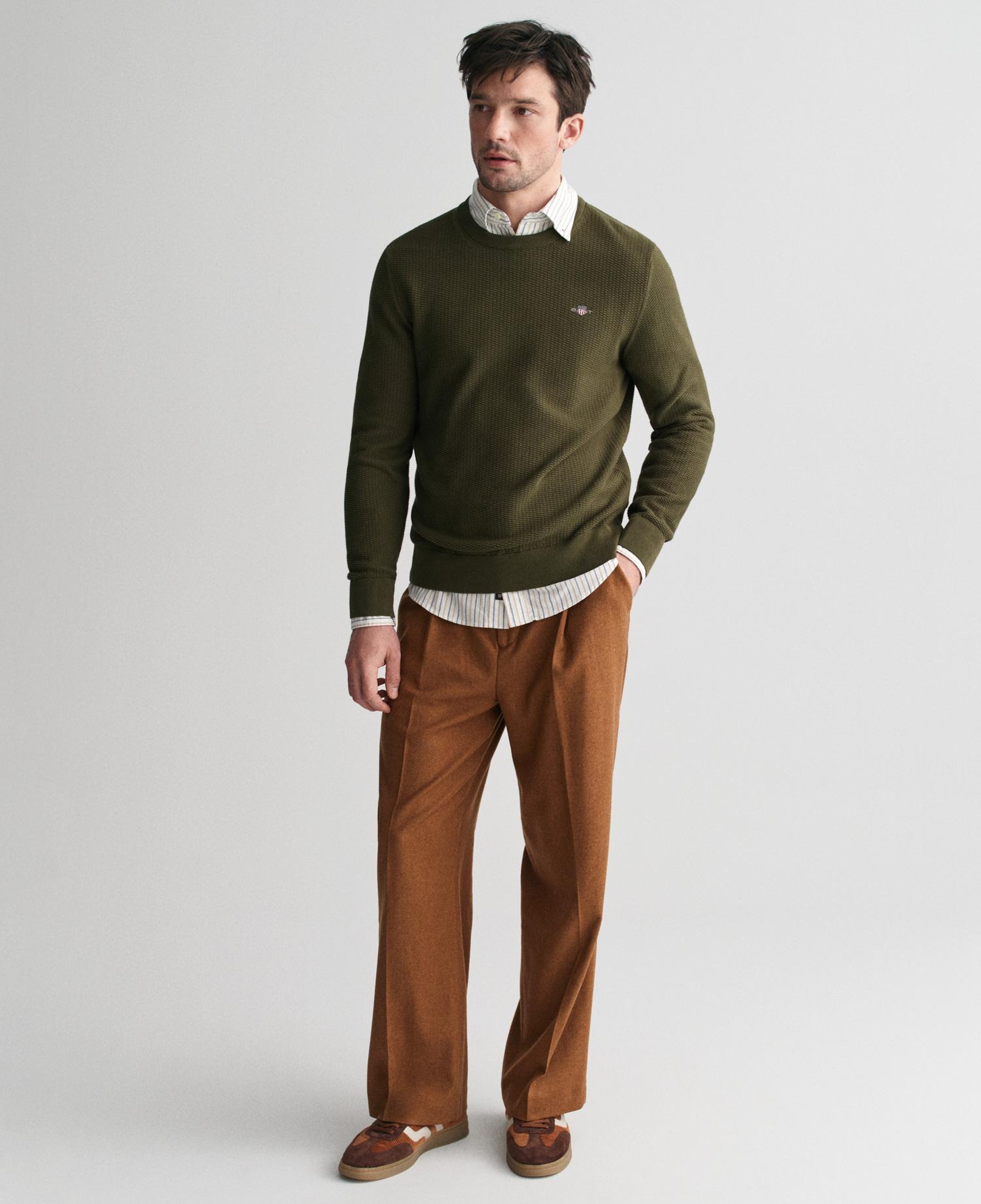 GANT Erkek Yeşil Regular Fit Bisiklet Yaka Kazak