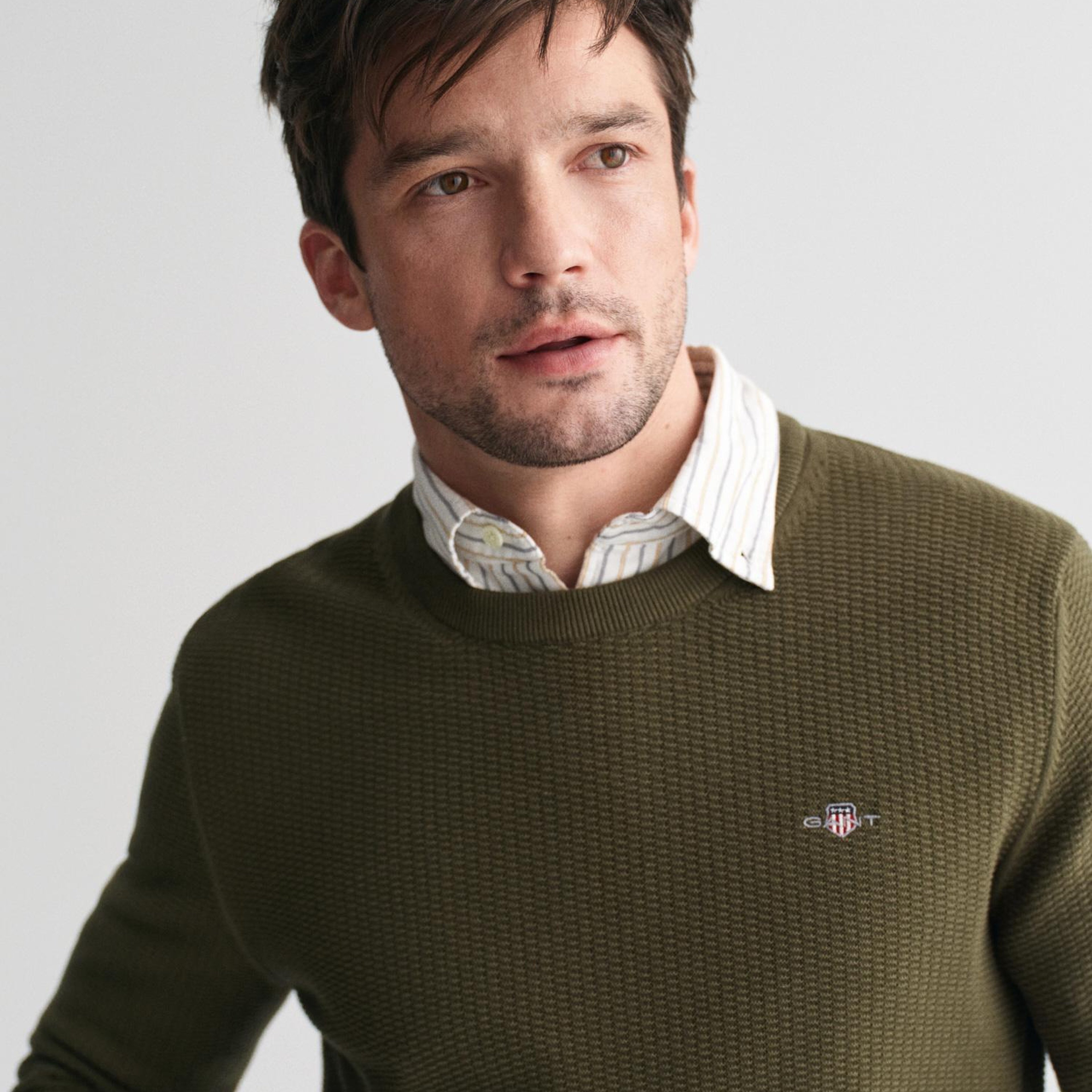 GANT Erkek Yeşil Regular Fit Bisiklet Yaka Kazak