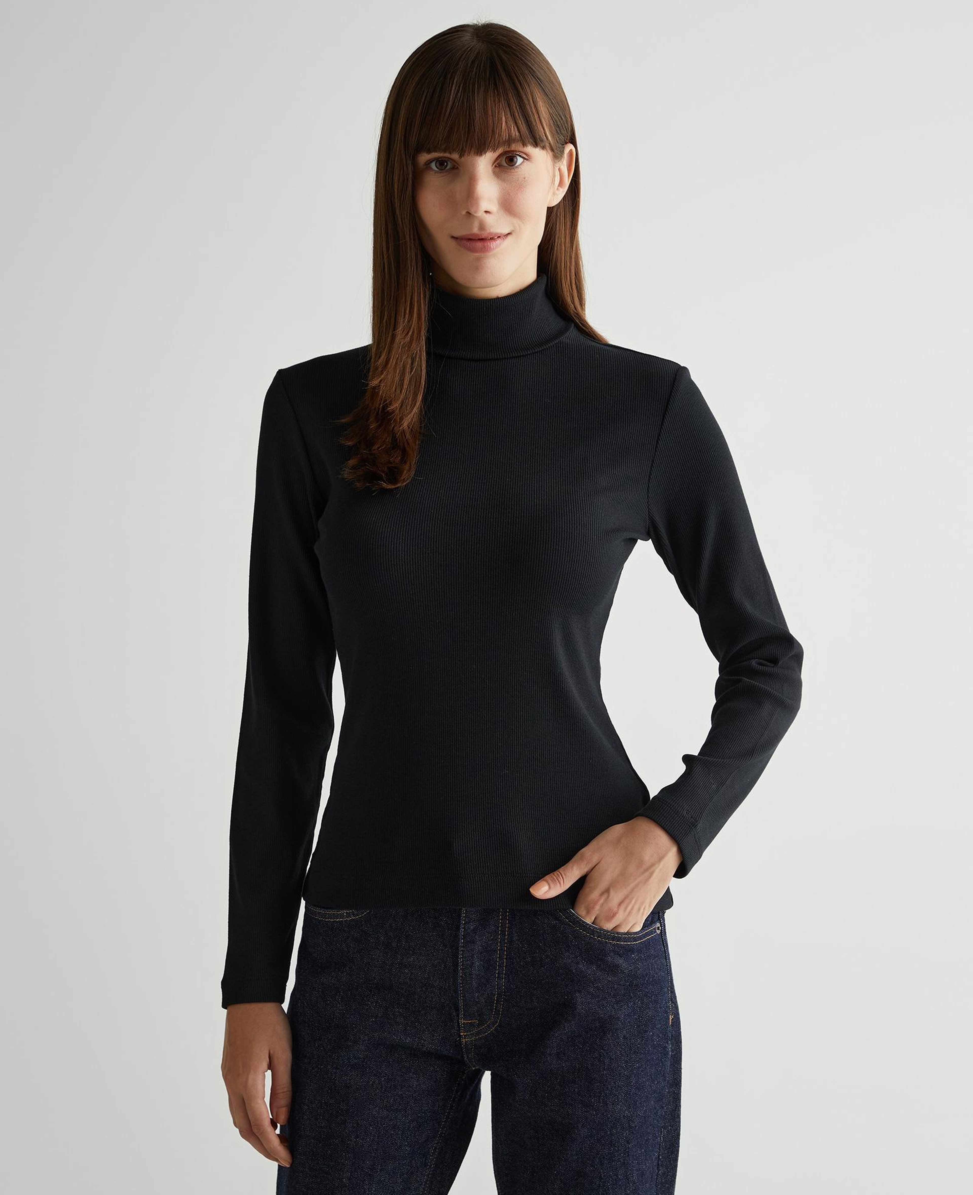 GANT Kadın Siyah Regular Fit Boğazlı Yaka T-Shirt