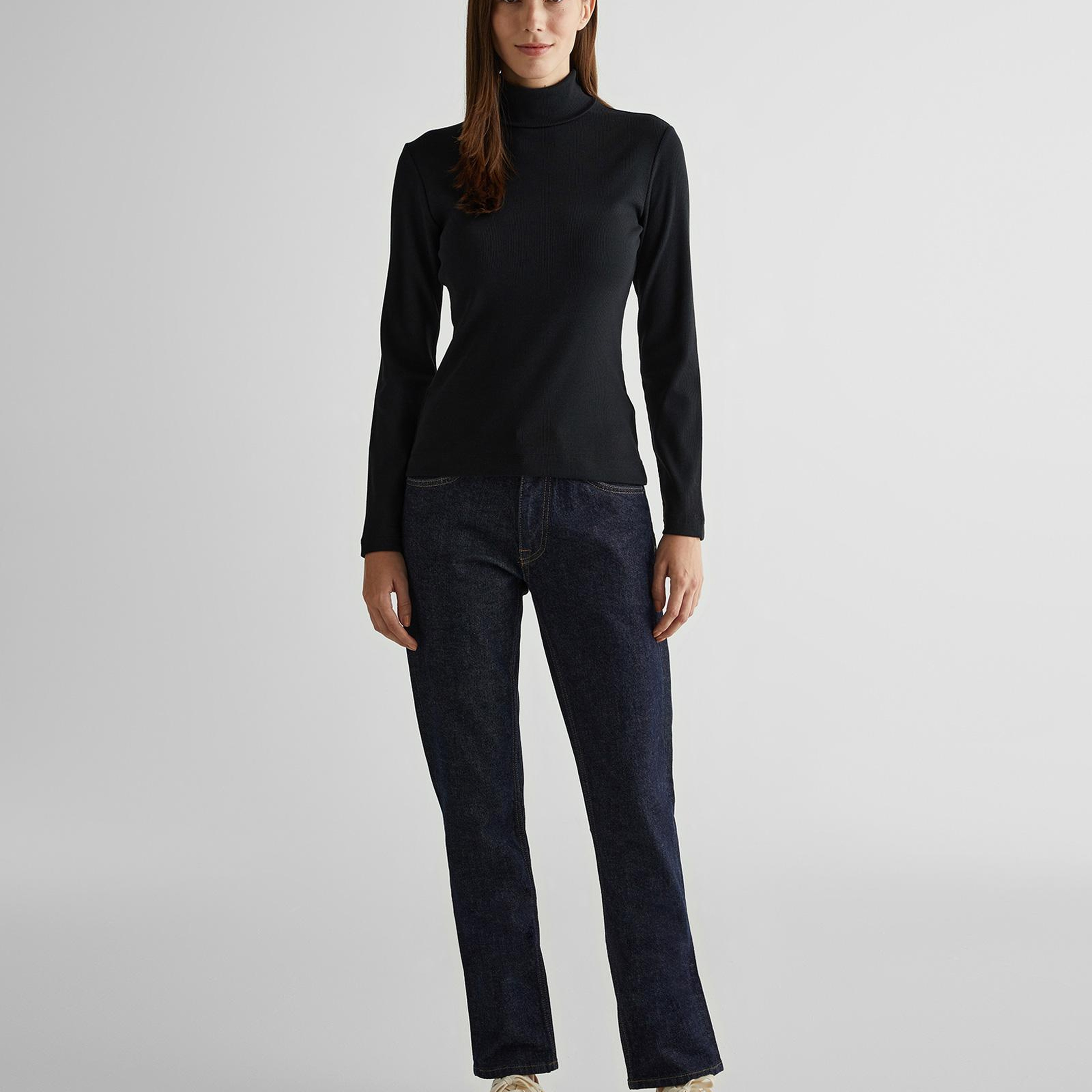 GANT Kadın Siyah Regular Fit Boğazlı Yaka T-Shirt