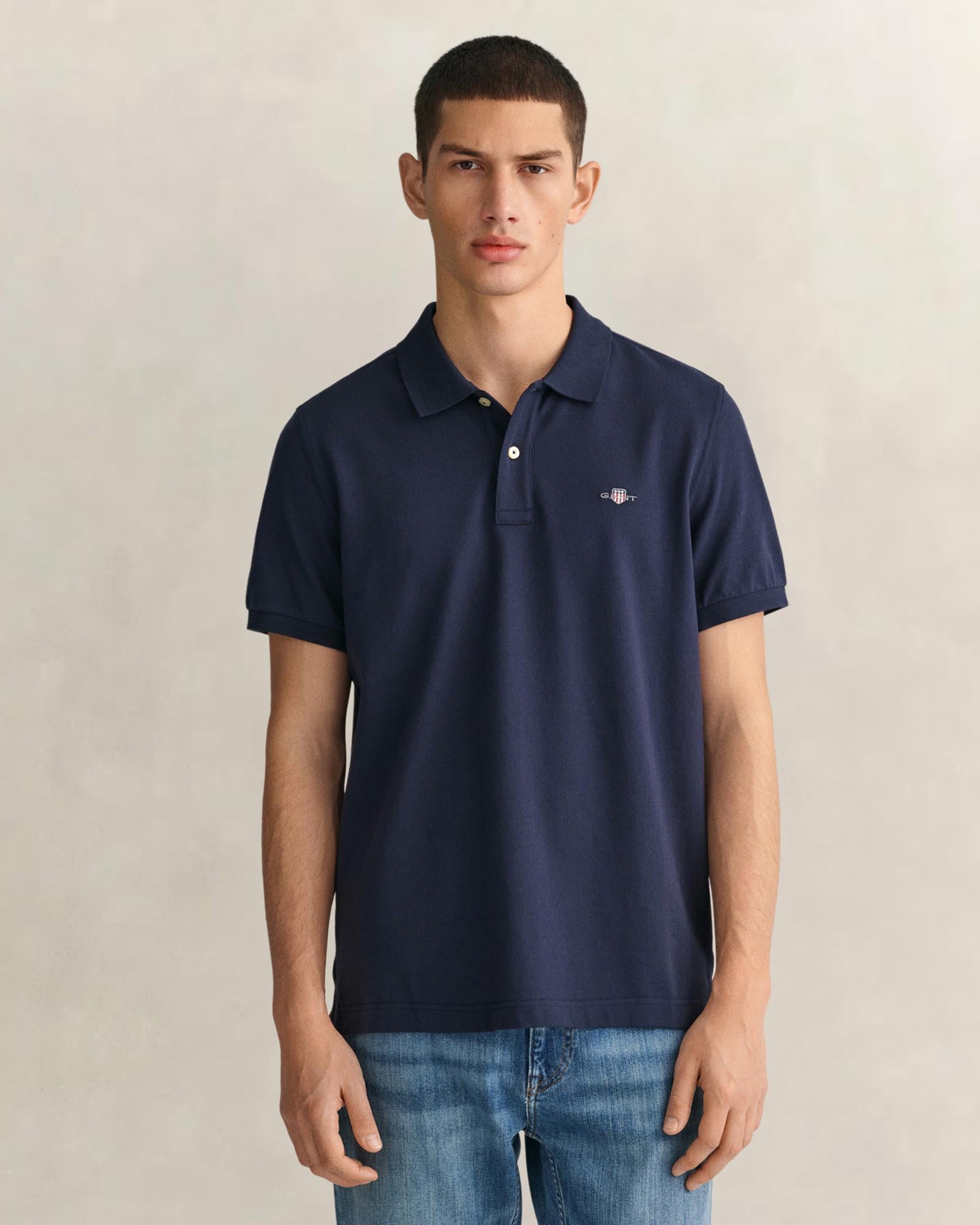 GANT Erkek Lacivert Regular Fit Logolu Polo Yaka T-Shirt