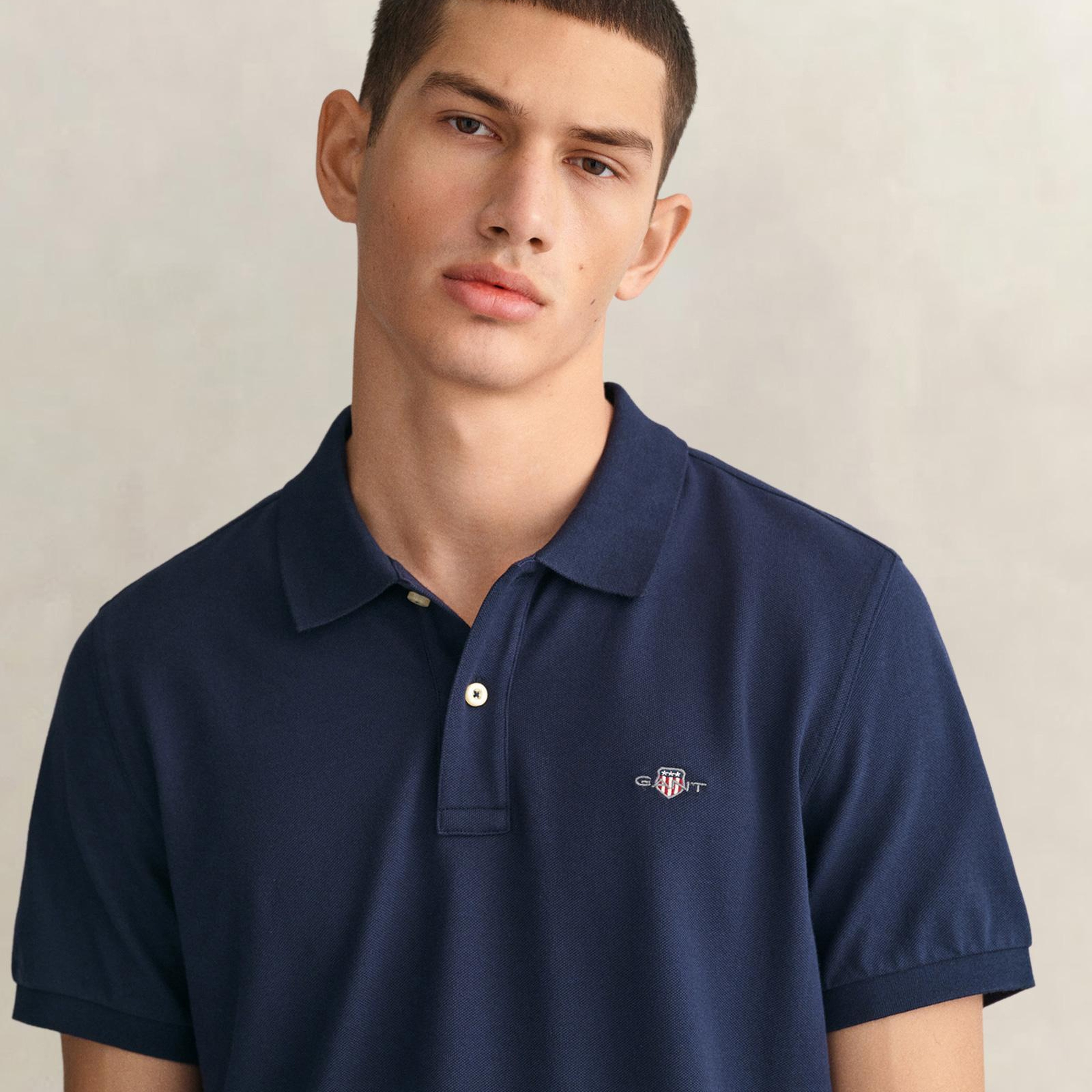 GANT Erkek Lacivert Regular Fit Logolu Polo Yaka T-Shirt