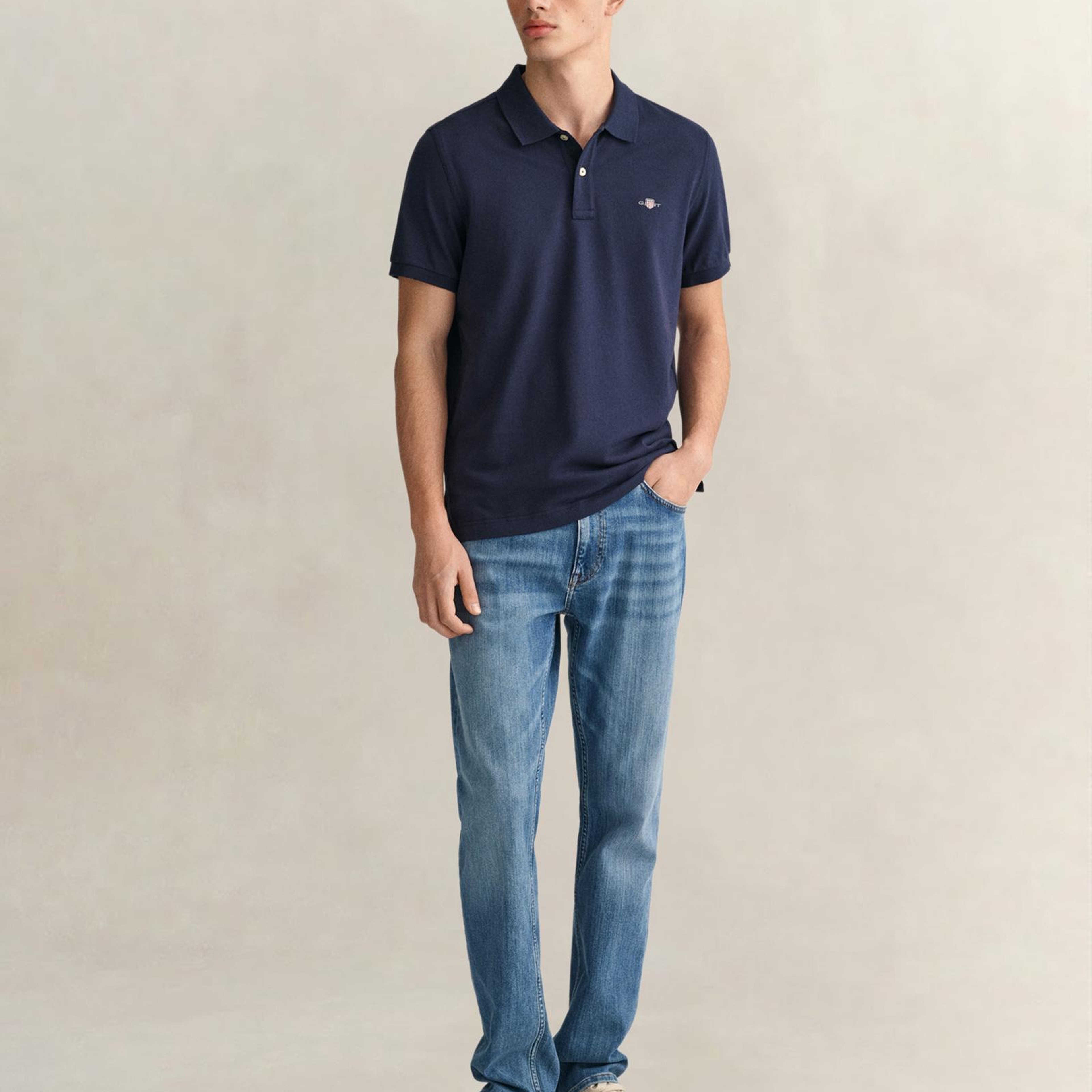 GANT Erkek Lacivert Regular Fit Logolu Polo Yaka T-Shirt