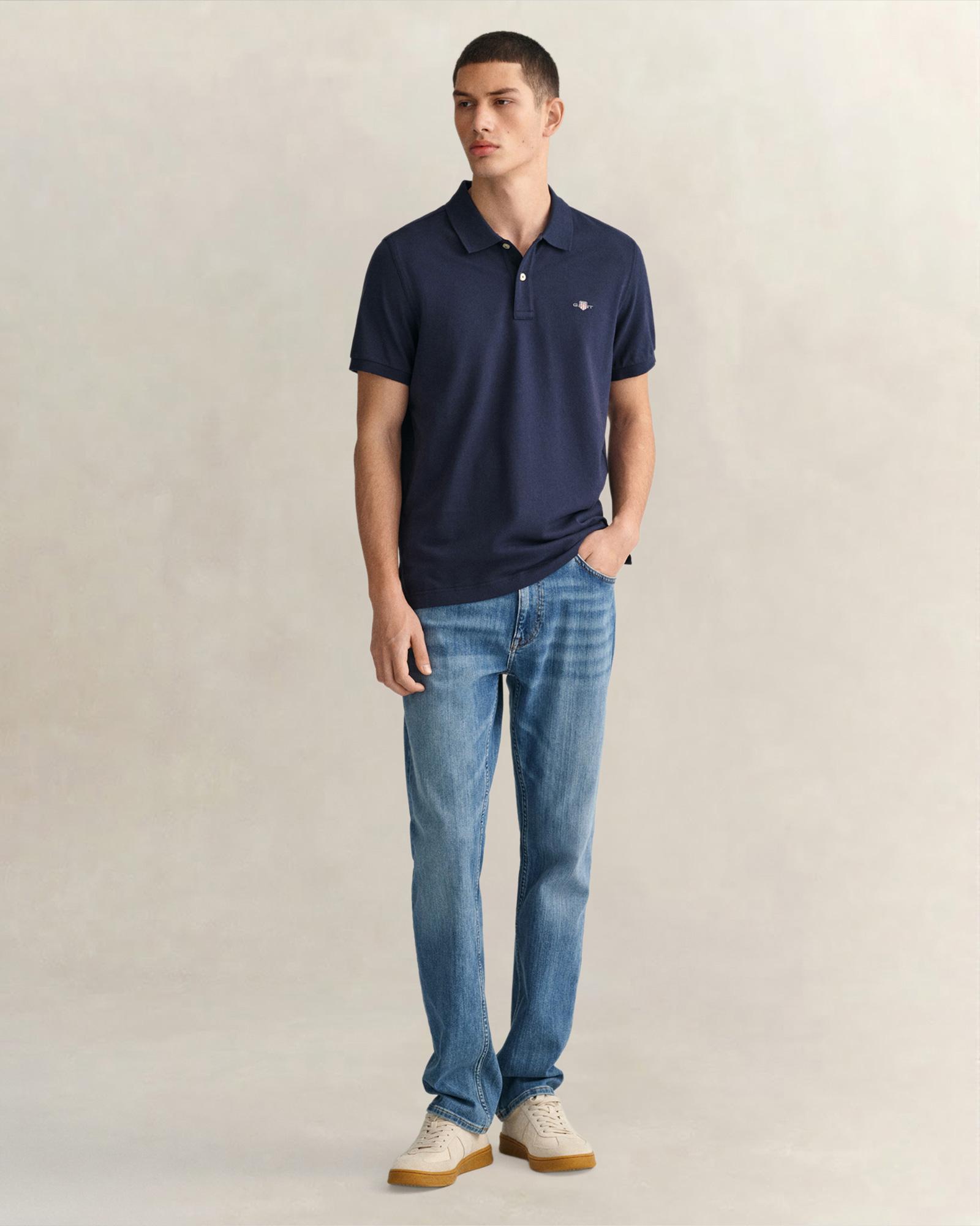 GANT Erkek Lacivert Regular Fit Logolu Polo Yaka T-Shirt