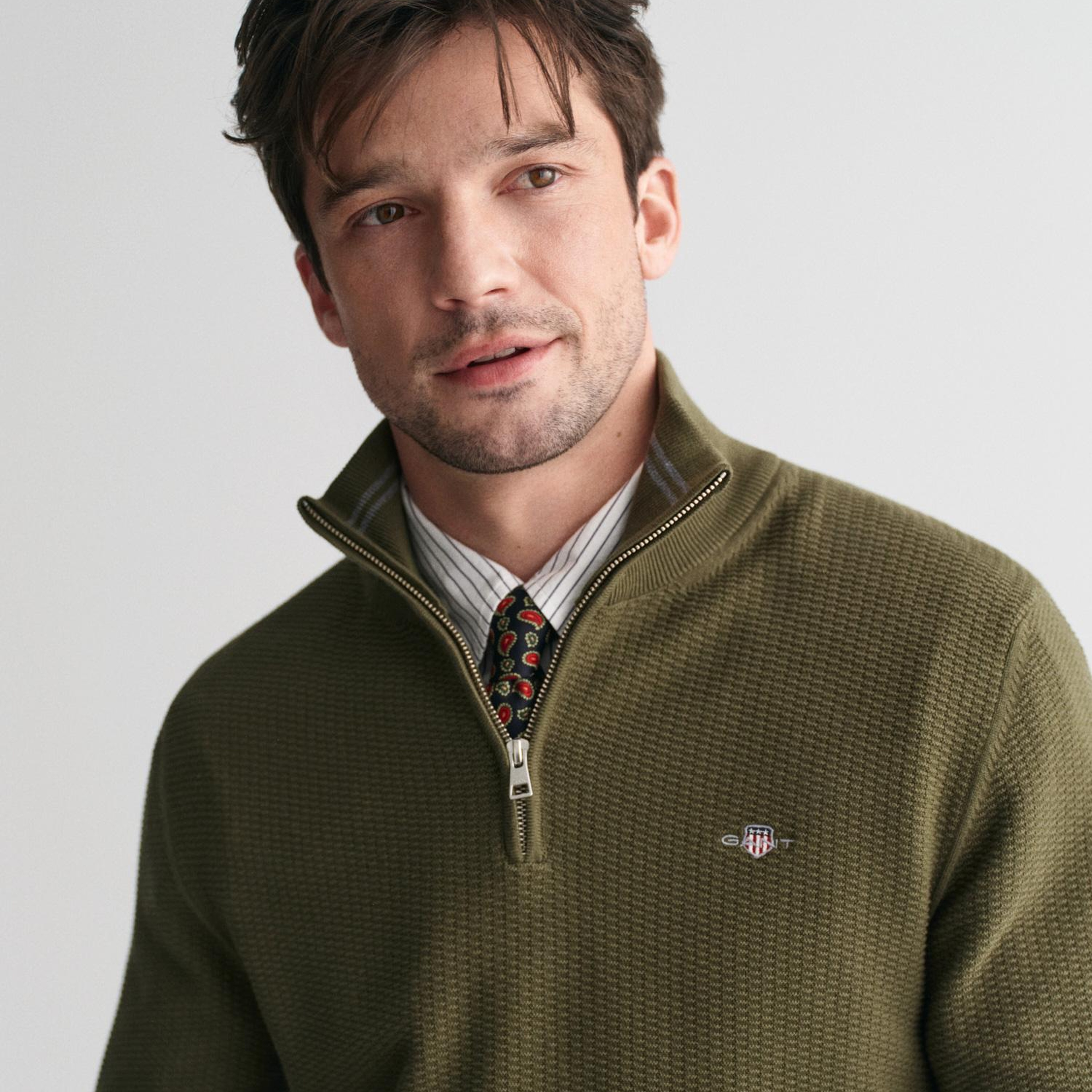 GANT Erkek Yeşil Regular Fit Yarım Fermuarlı Kazak