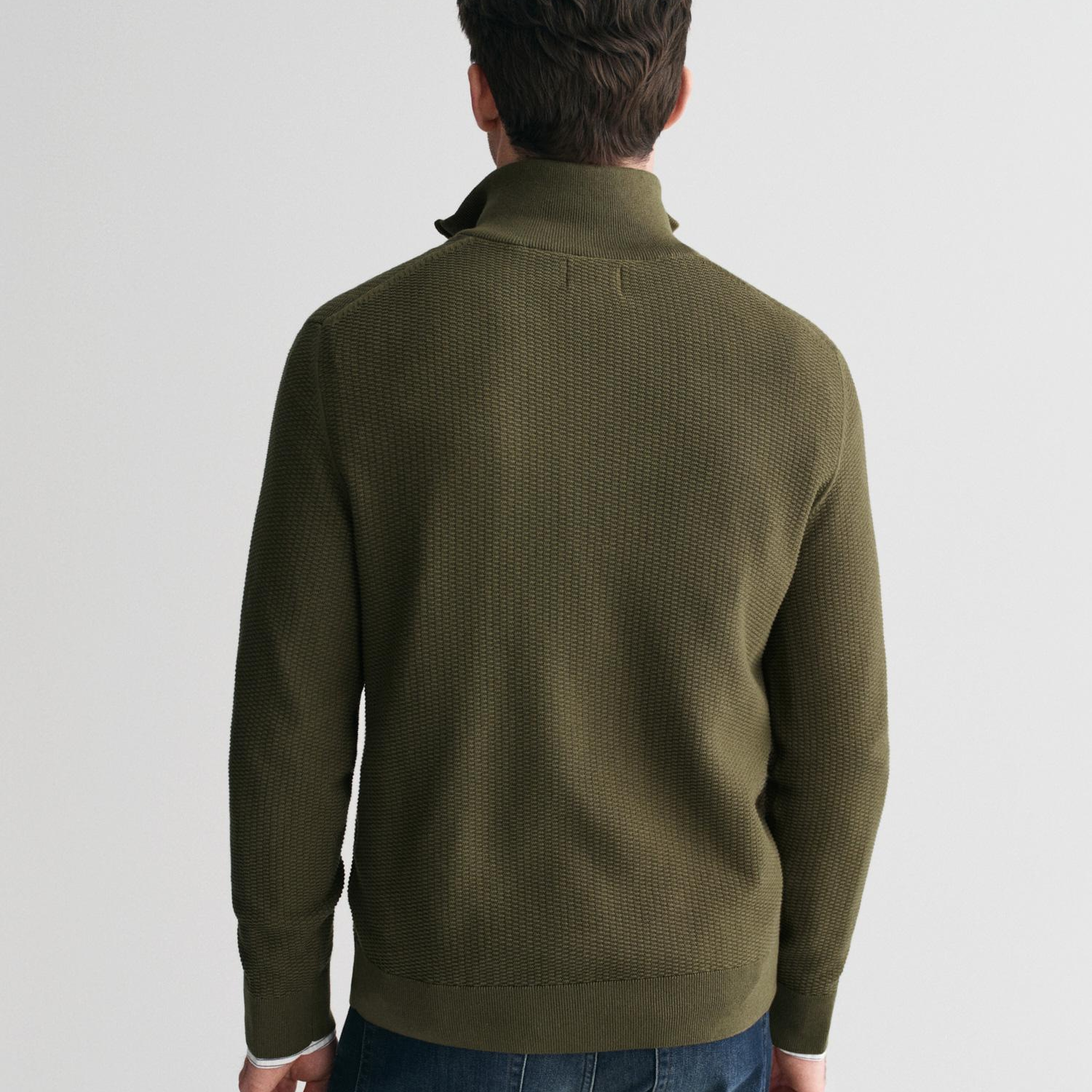 GANT Erkek Yeşil Regular Fit Yarım Fermuarlı Kazak