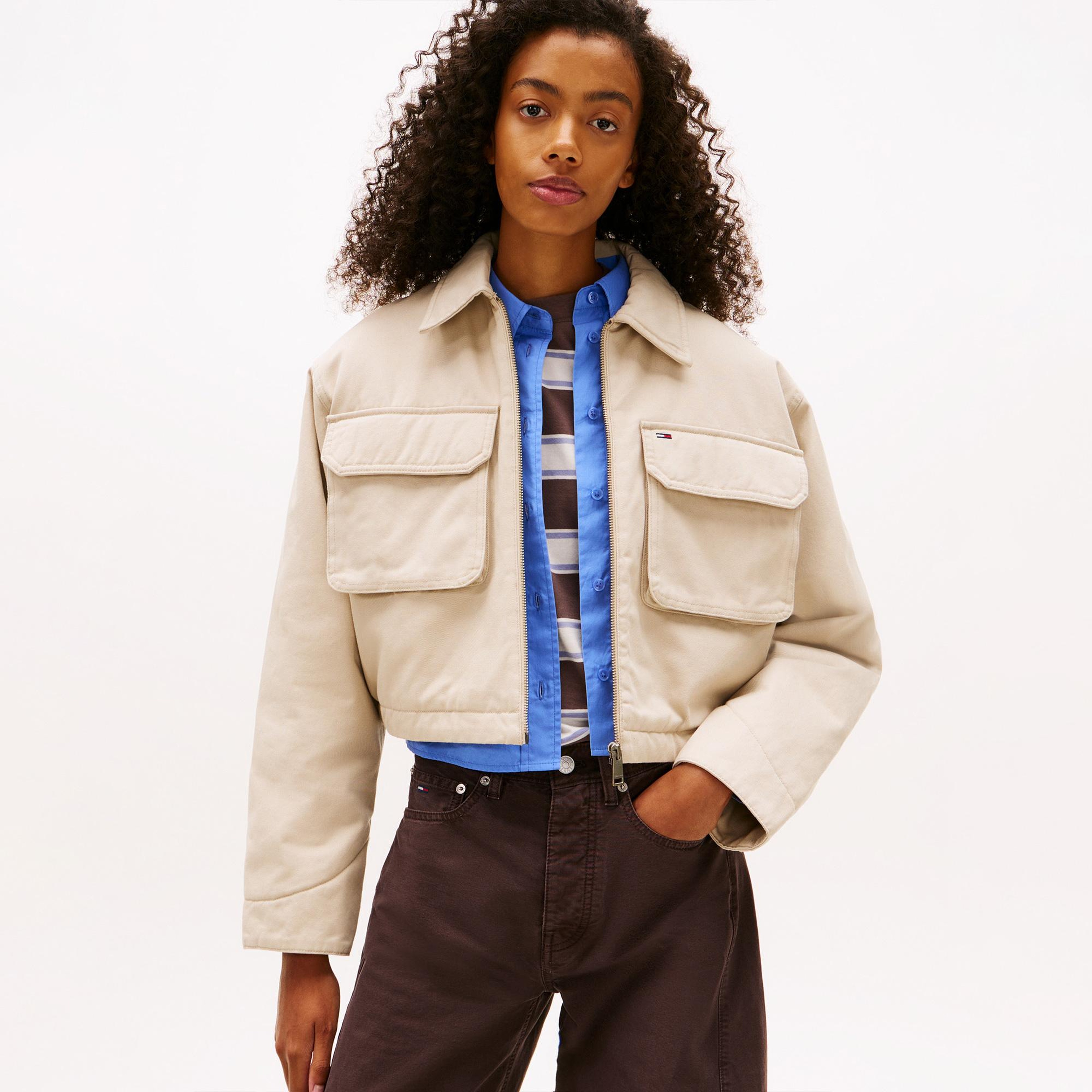 Tommy Hilfiger Cropped Workwear Kadın Bej Ceket