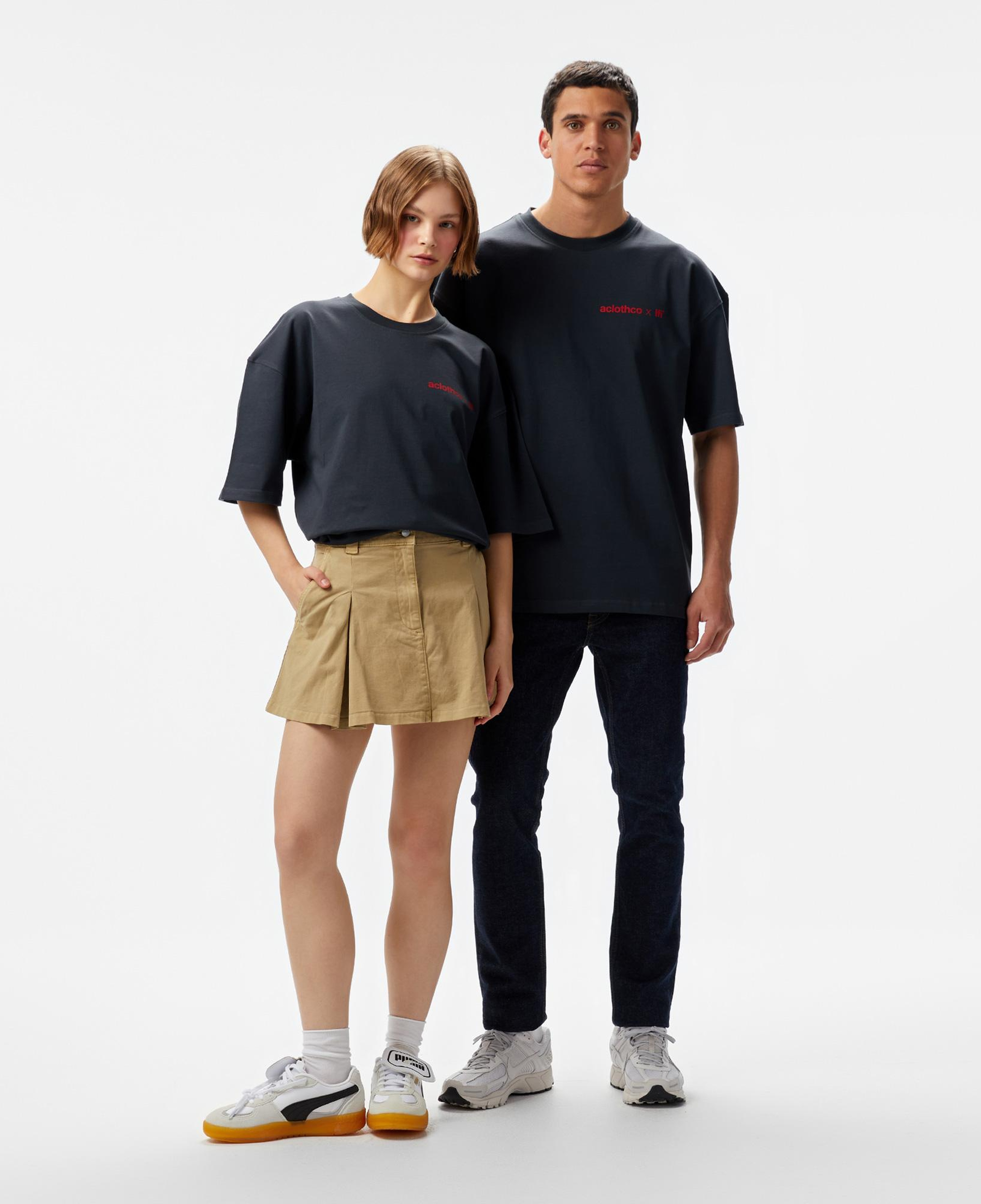 Aclothco X LFI Oversized Crew Neck Graphic Printed Unisex Gri T-Shirt