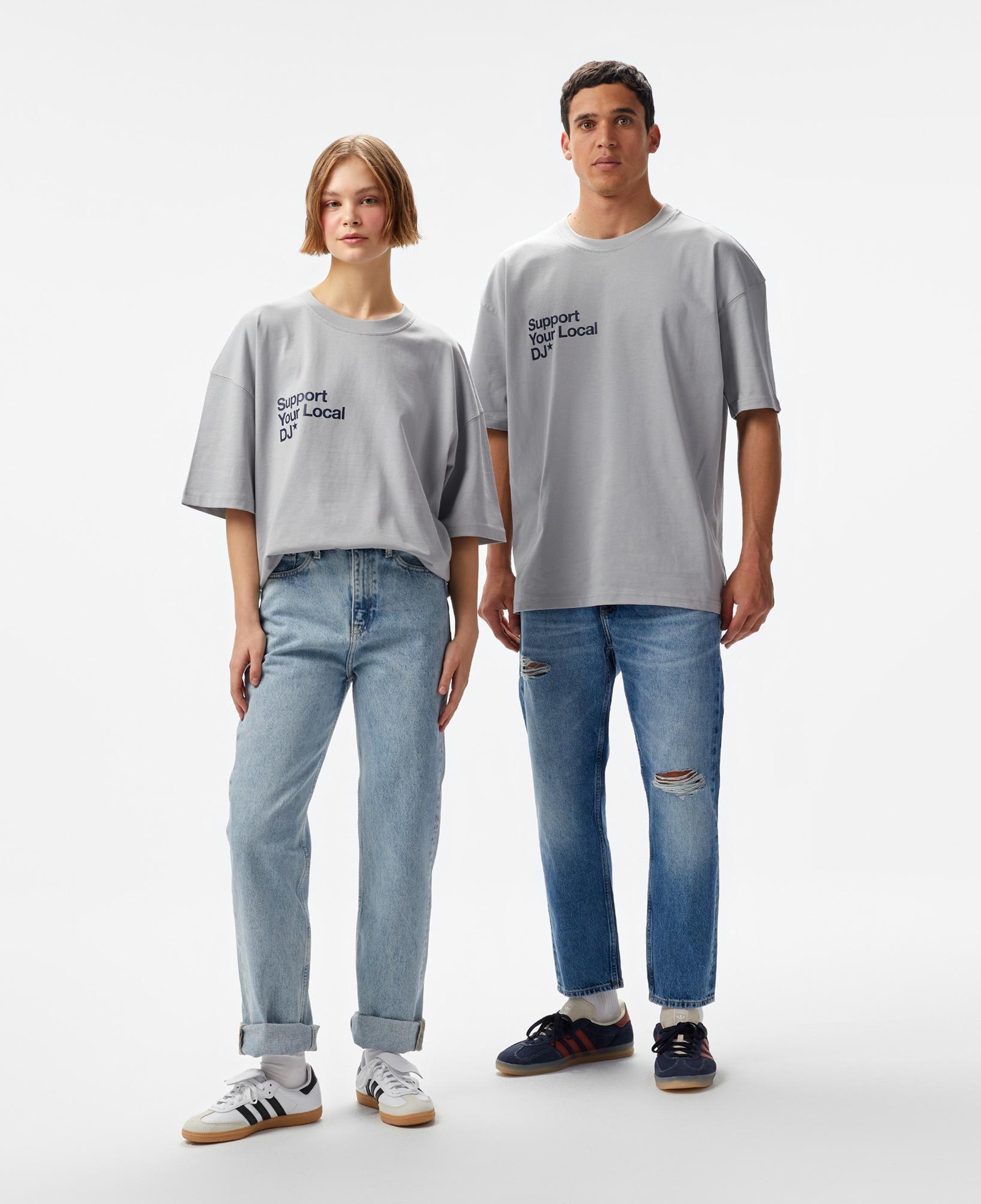 Aclothco X LFI Oversized Crew Neck Slogan Printed Unisex Gri T-Shirt