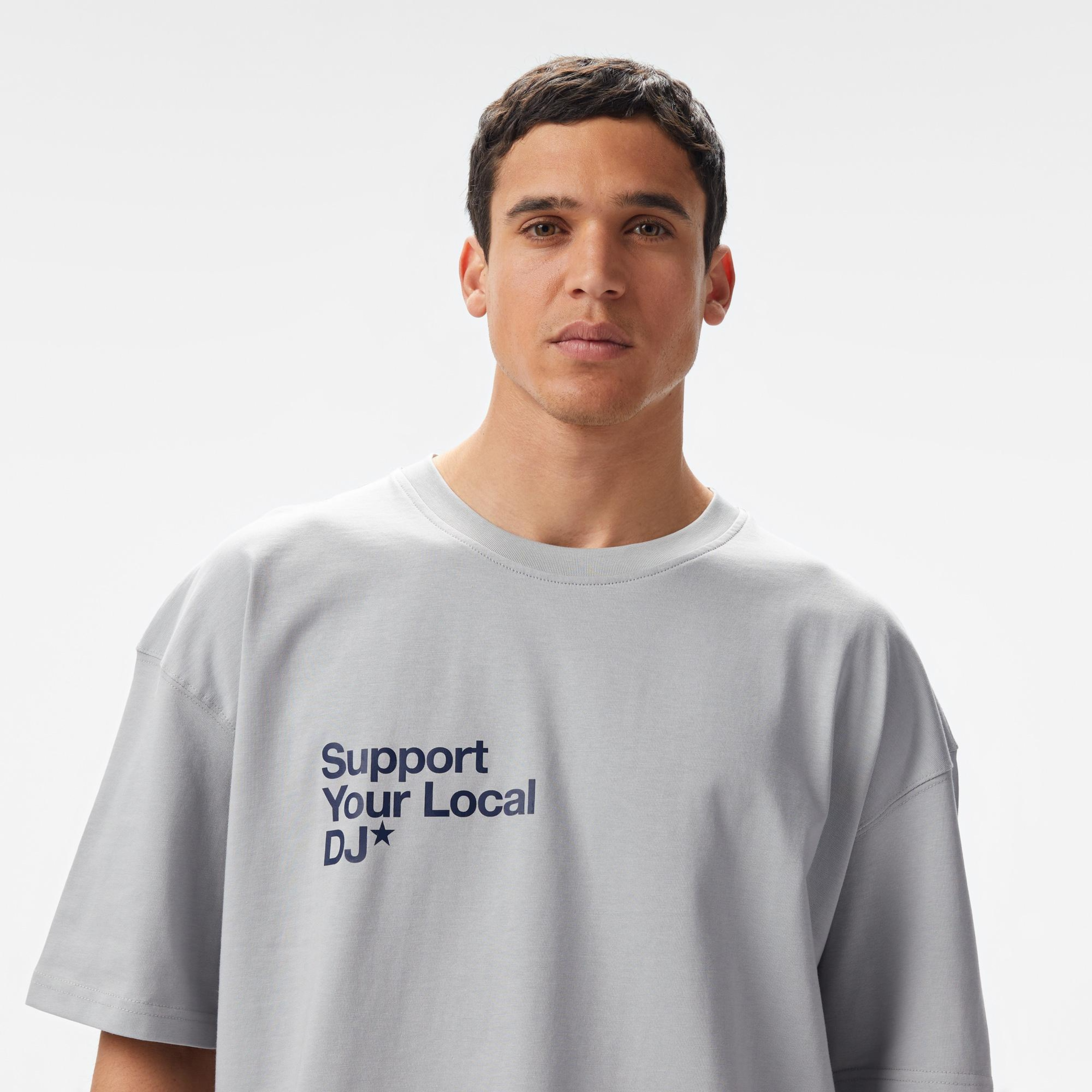 Aclothco X LFI Oversized Crew Neck Slogan Printed Unisex Gri T-Shirt