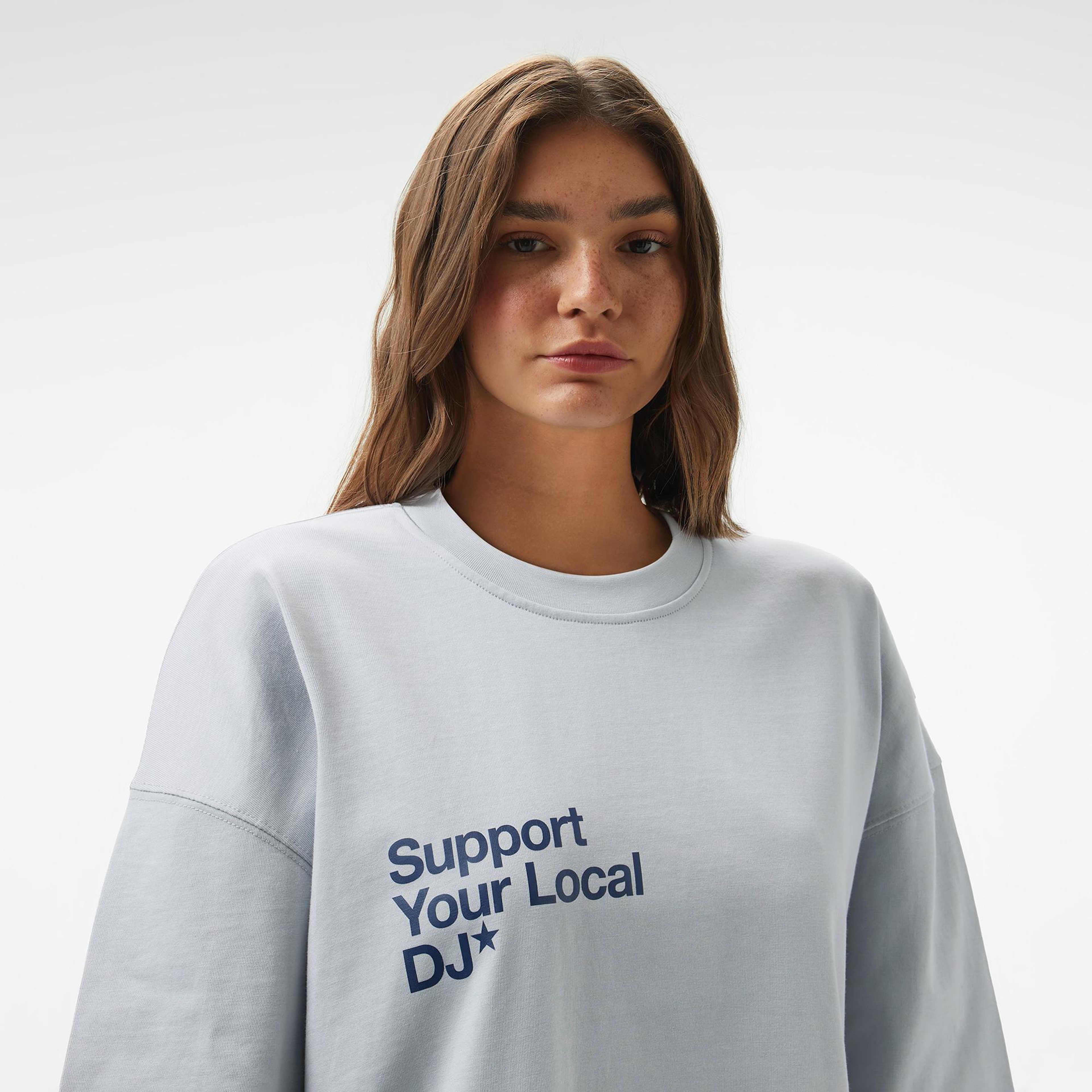 Aclothco X LFI Oversized Crew Neck Slogan Printed Unisex Gri T-Shirt