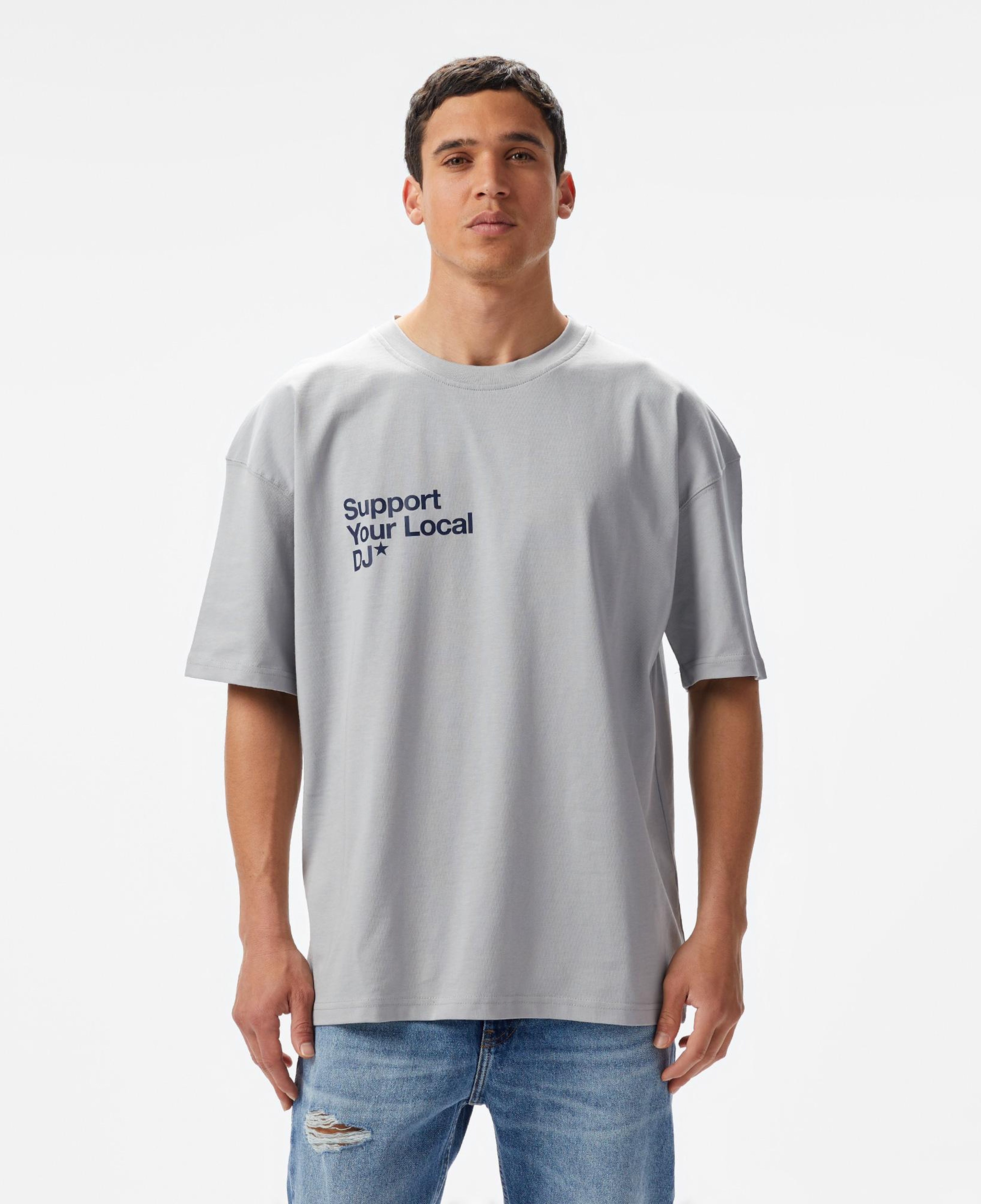 Aclothco X LFI Oversized Crew Neck Slogan Printed Unisex Gri T-Shirt