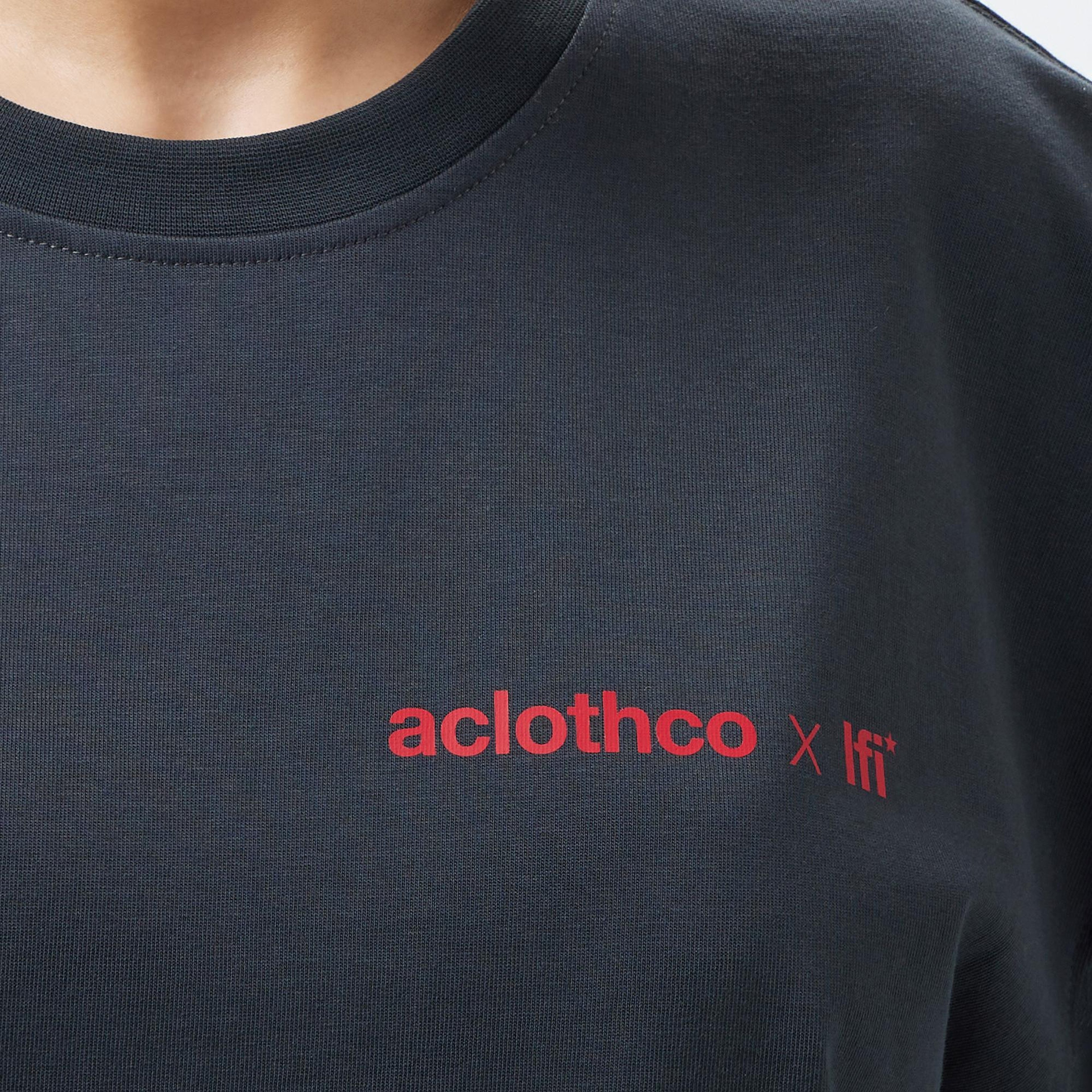 Aclothco X LFI Oversized Crew Neck Graphic Printed Unisex Gri T-Shirt