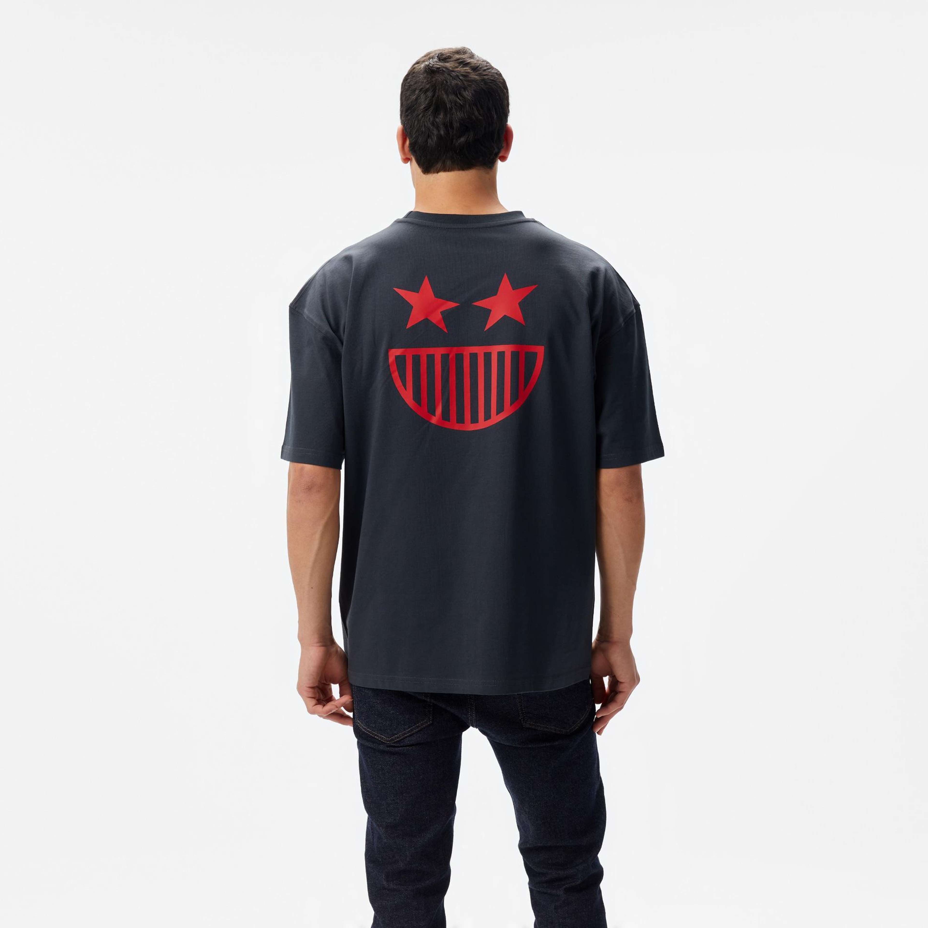 Aclothco X LFI Oversized Crew Neck Graphic Printed Unisex Gri T-Shirt