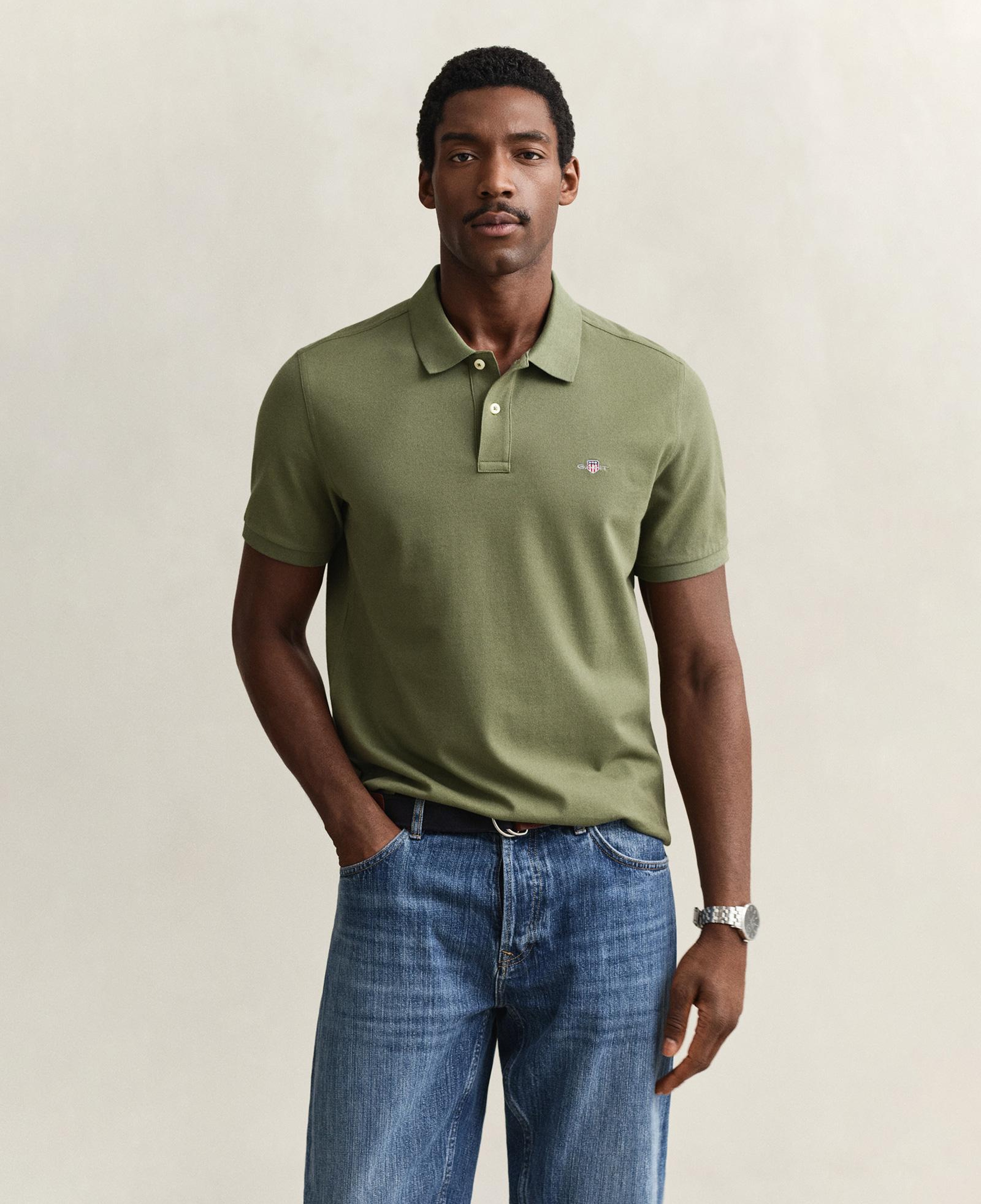GANT Erkek Yeşil Regular Fit Logolu Polo Yaka T-Shirt