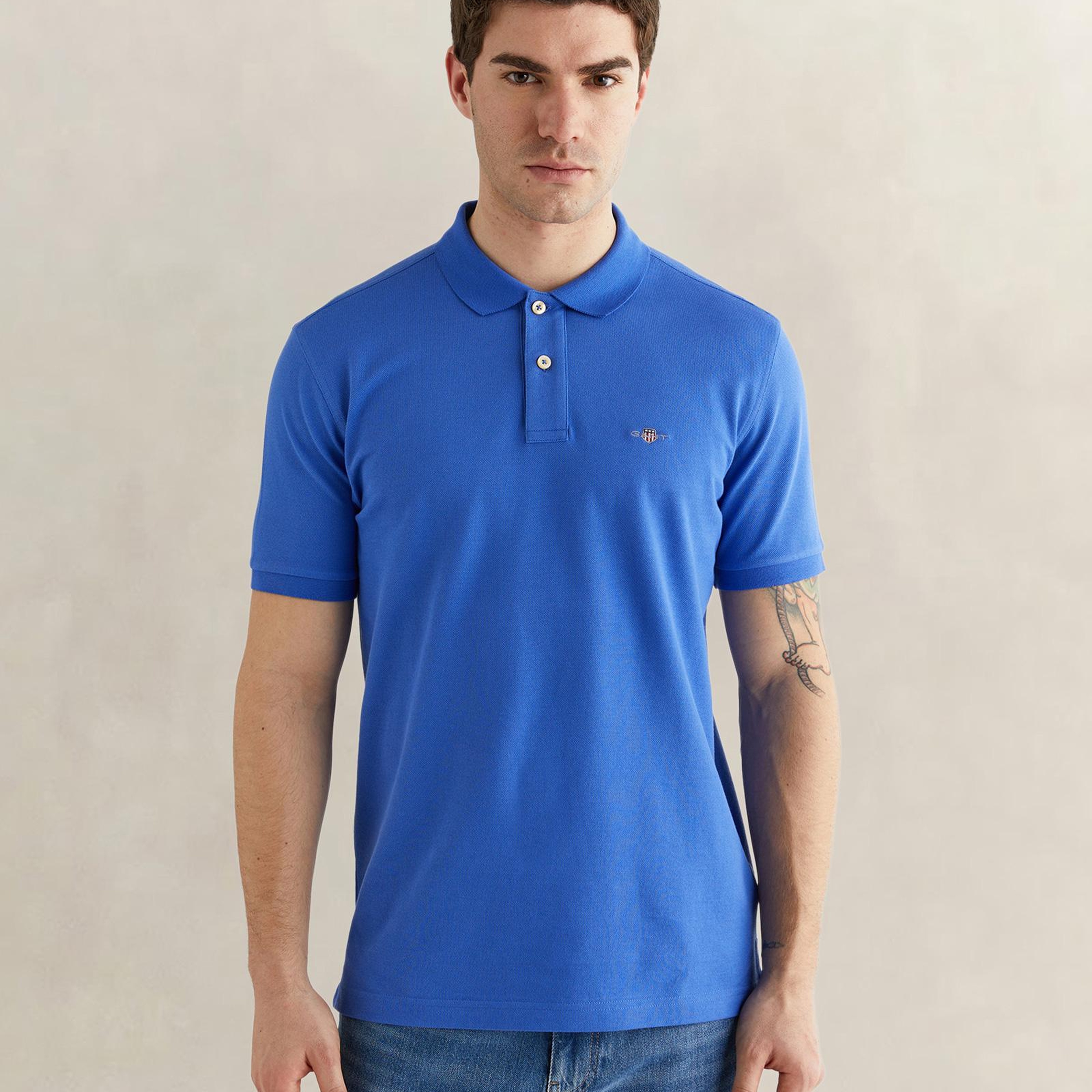 GANT Erkek Mavi Regular Fit Logolu Polo Yaka T-Shirt