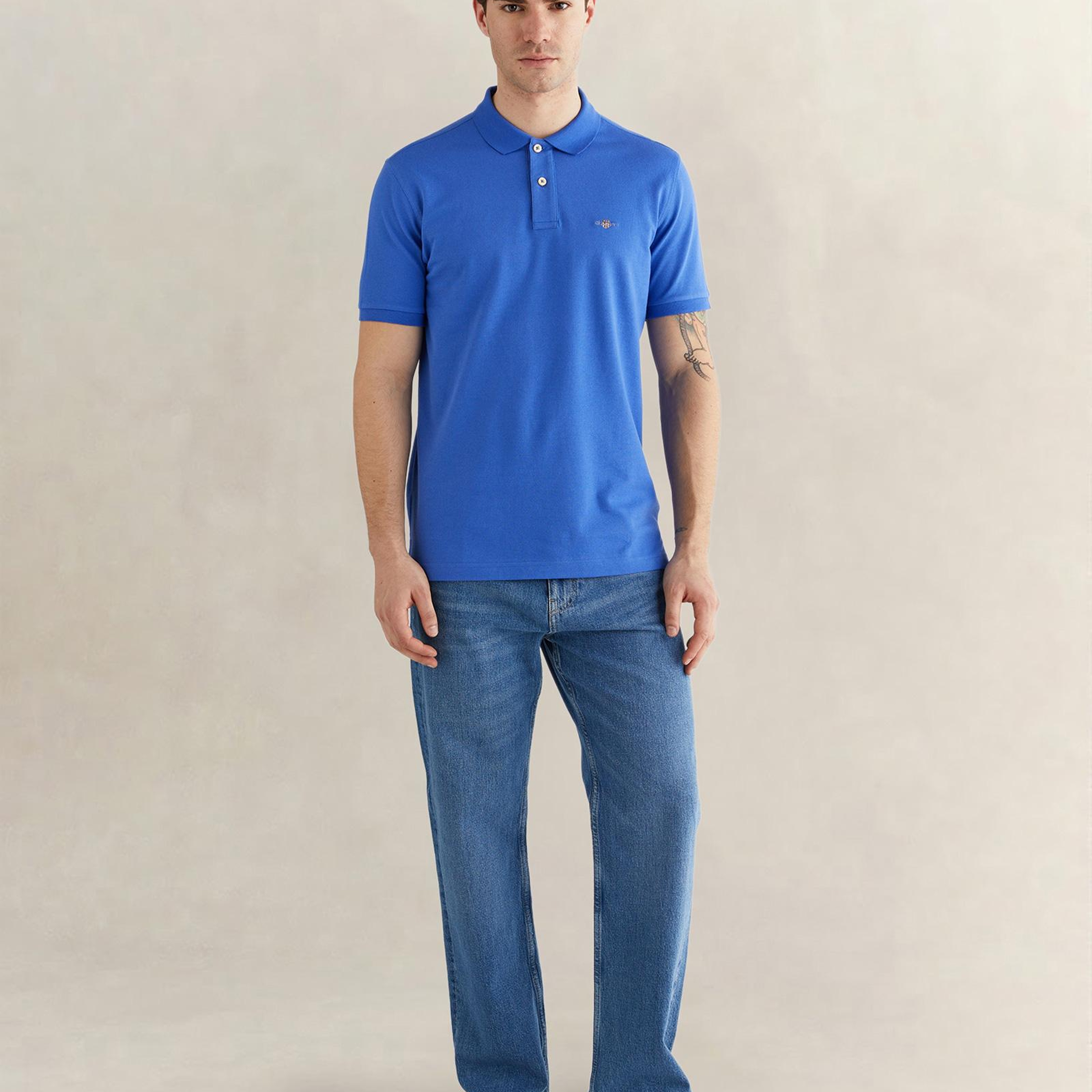GANT Erkek Mavi Regular Fit Logolu Polo Yaka T-Shirt