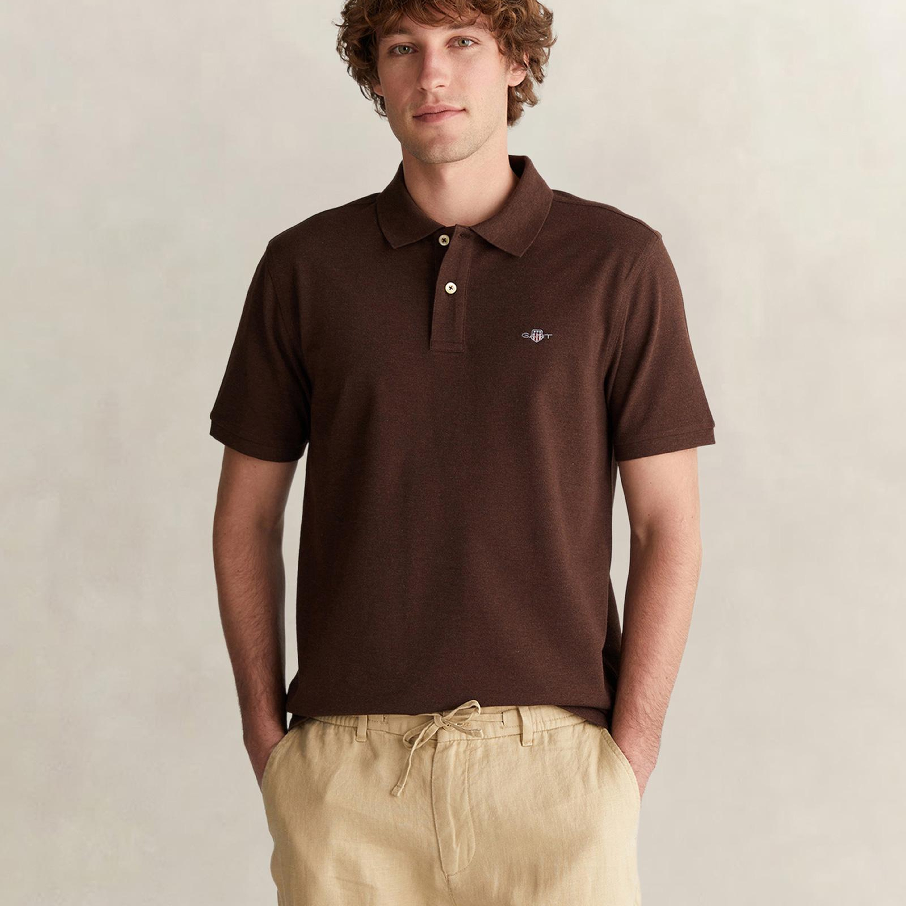 GANT Erkek Kahverengi Regular Fit Logolu Polo Yaka T-Shirt