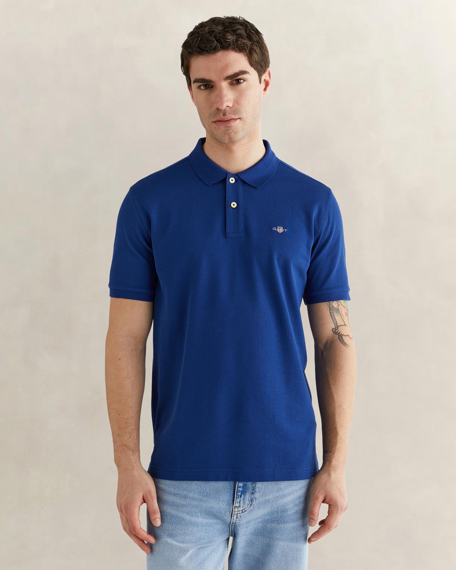 GANT Erkek Mavi Regular Fit Logolu Polo Yaka T-Shirt