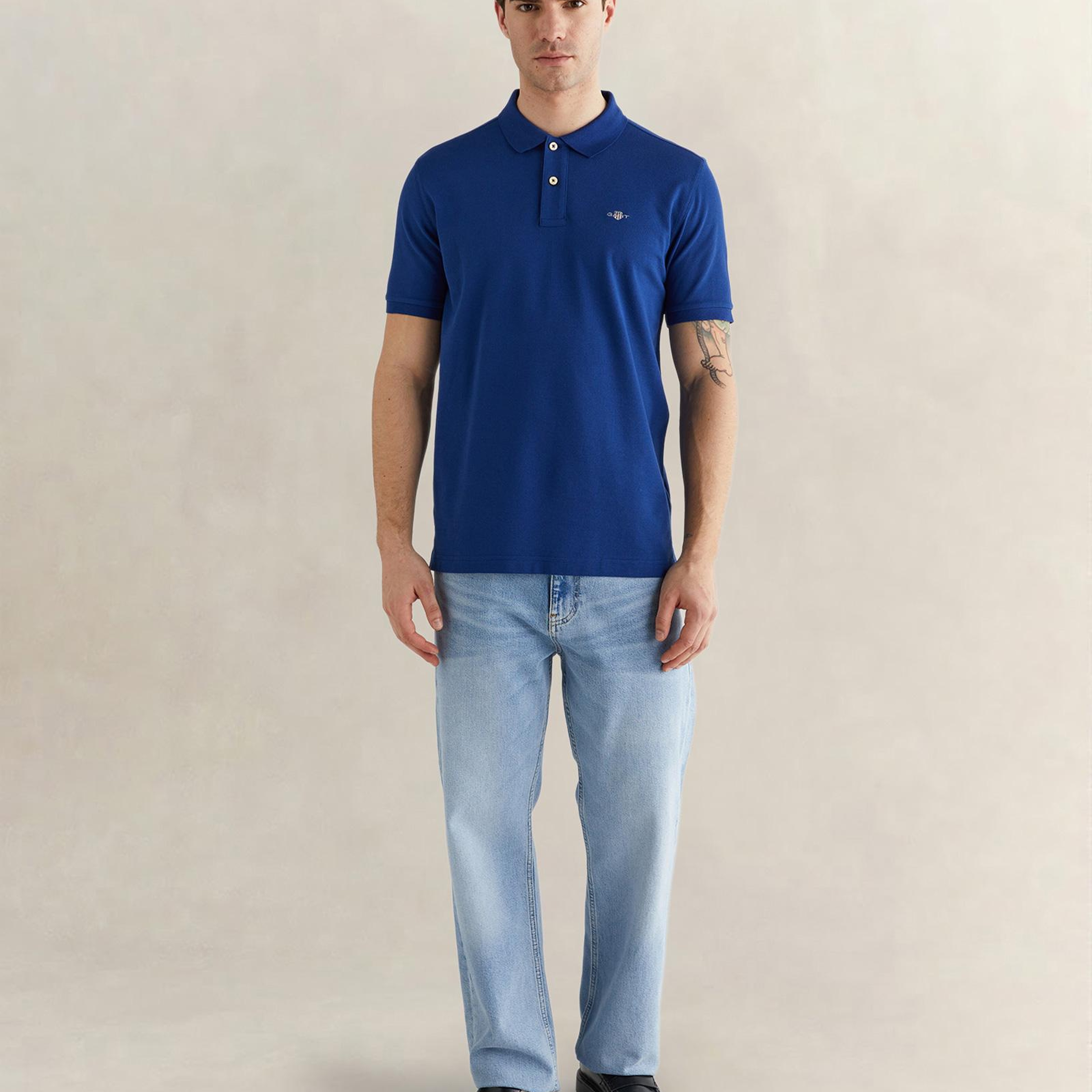 GANT Erkek Mavi Regular Fit Logolu Polo Yaka T-Shirt