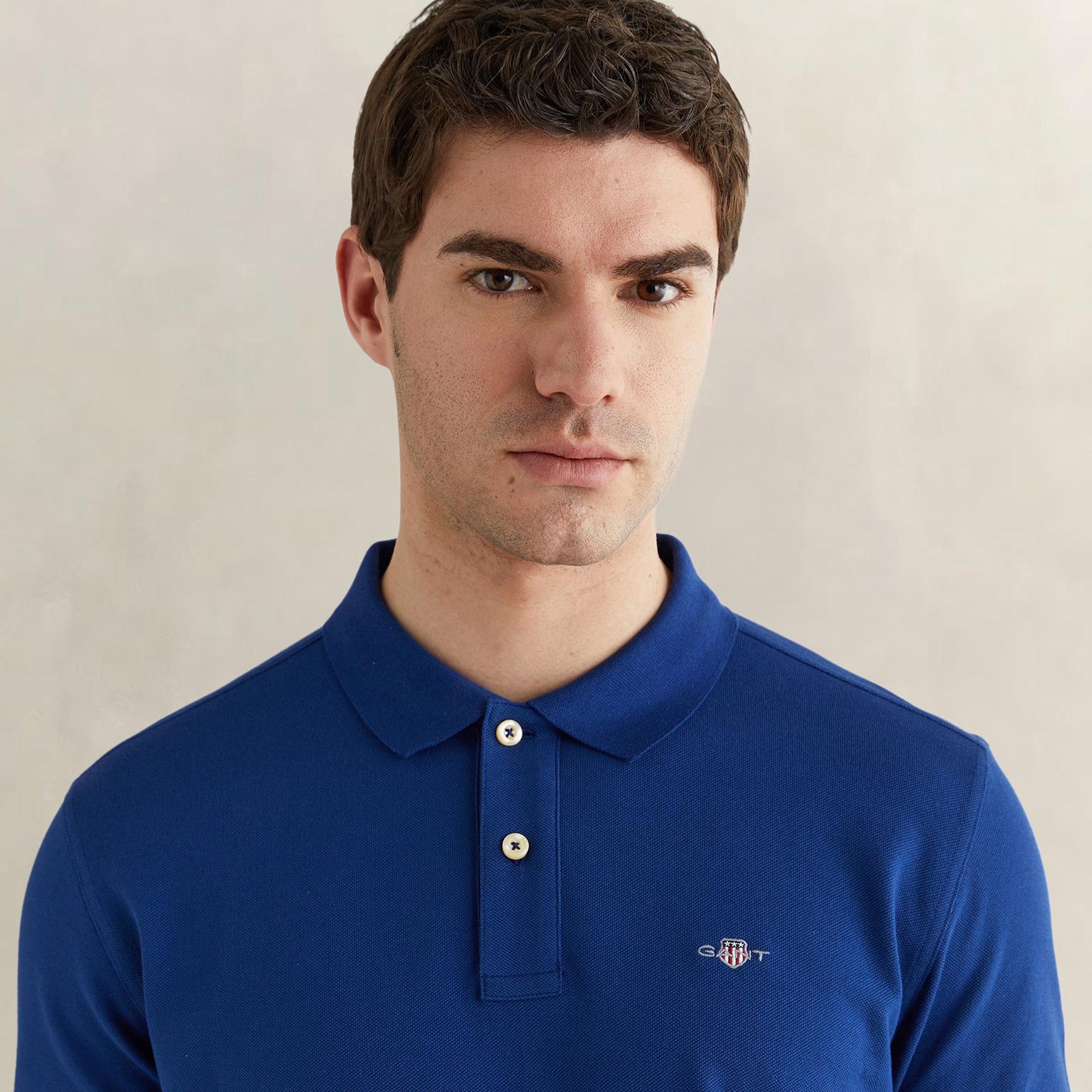 GANT Erkek Mavi Regular Fit Logolu Polo Yaka T-Shirt