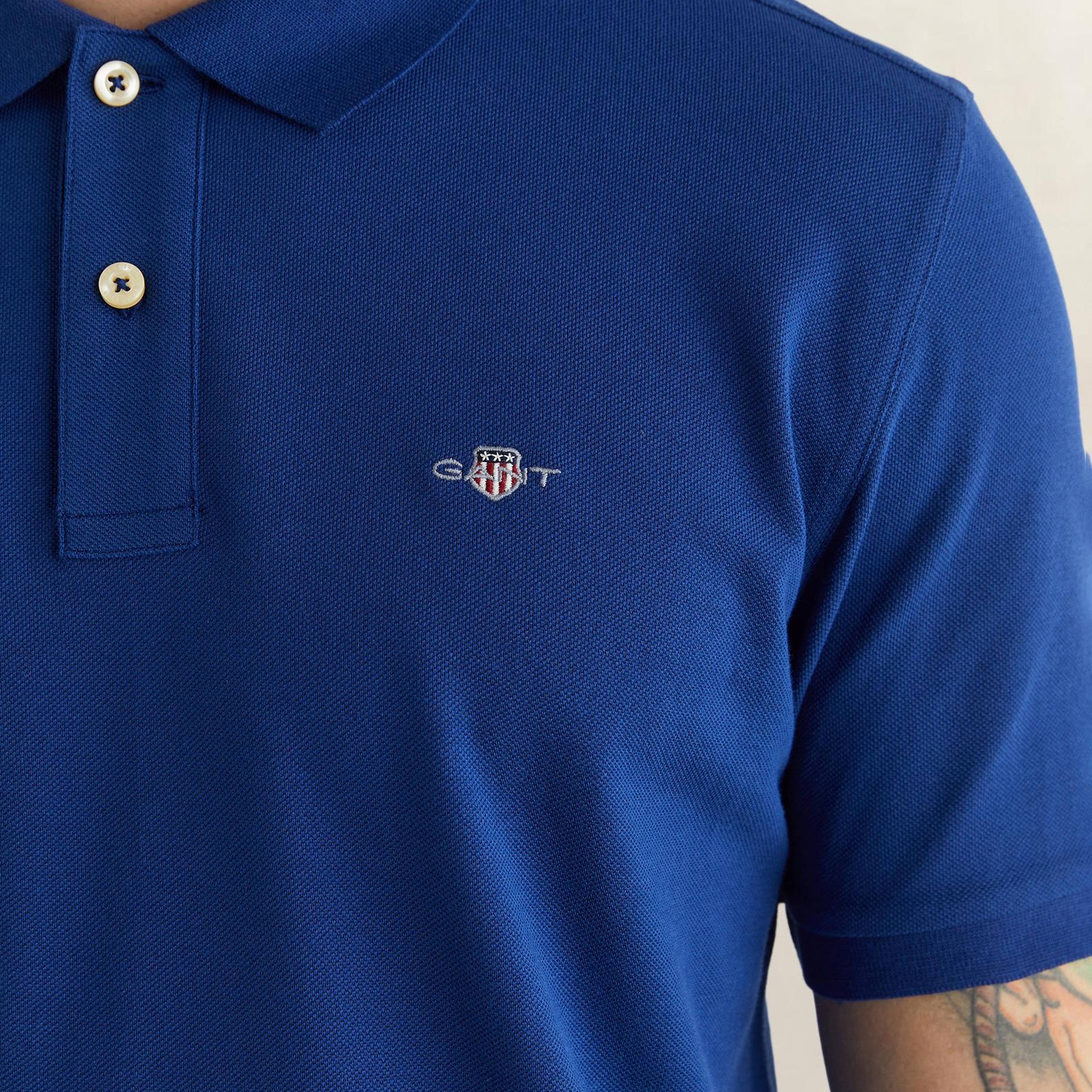 GANT Erkek Mavi Regular Fit Logolu Polo Yaka T-Shirt