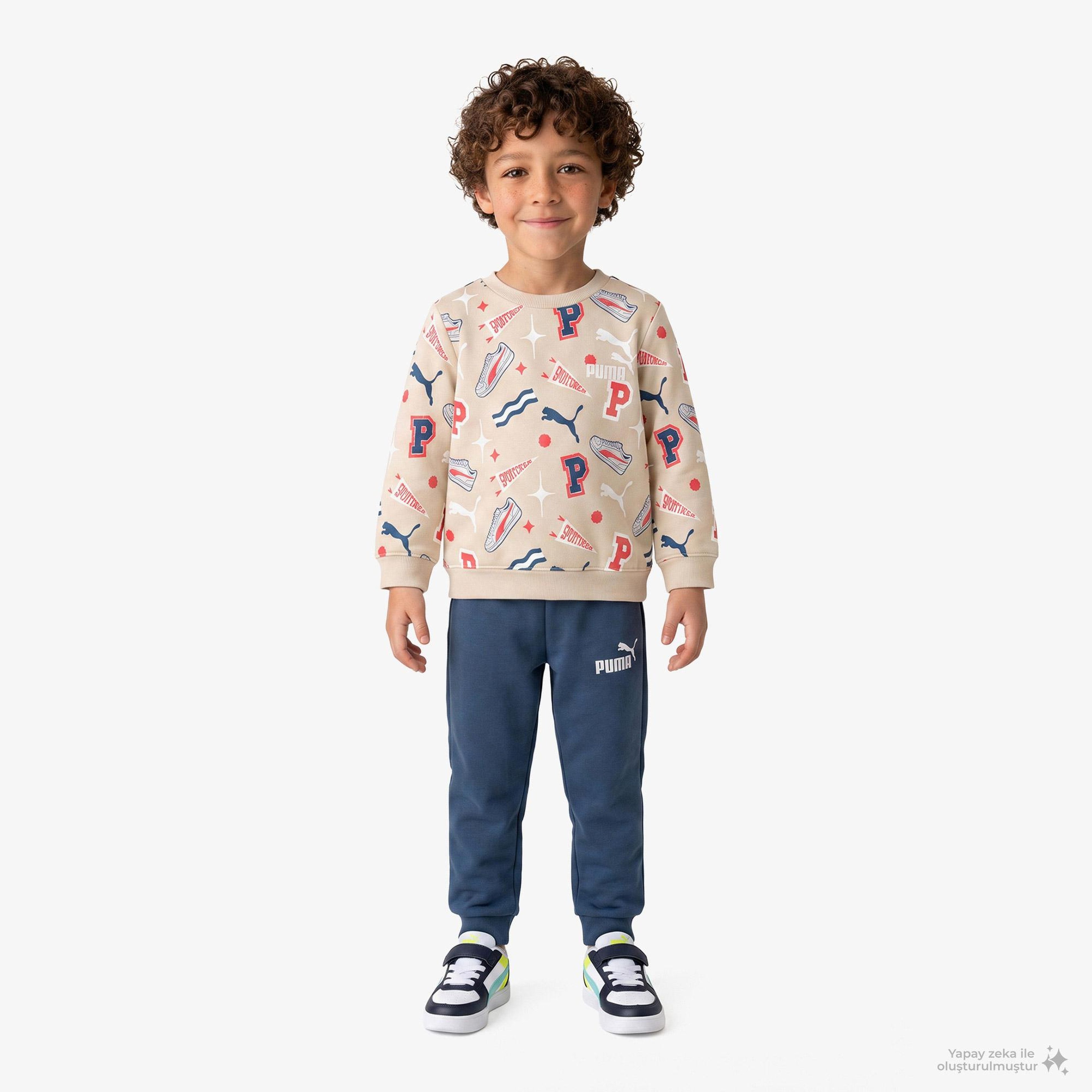 Puma Minicats Crew Çocuk Krem Eşofman Takımı