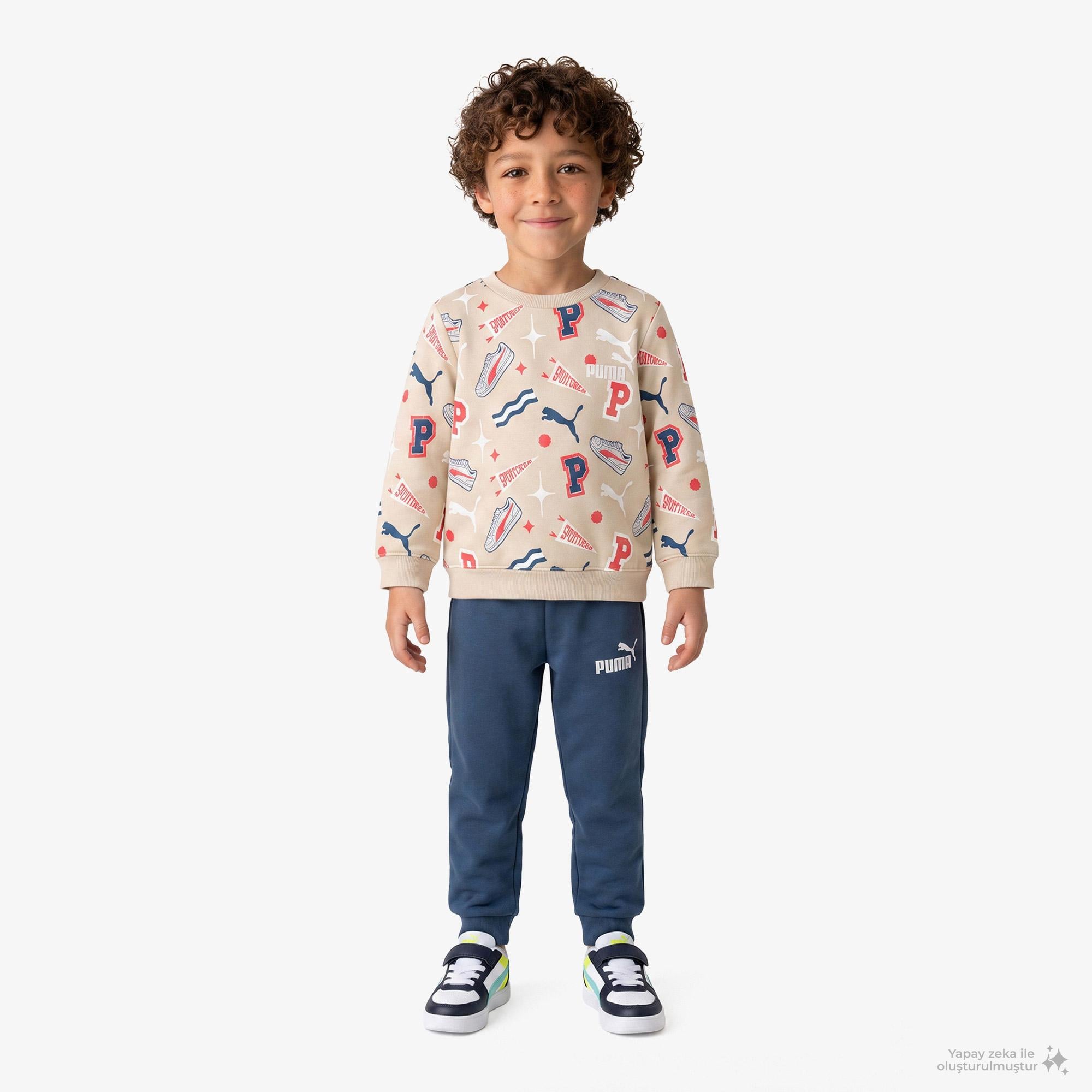 Puma Minicats Crew Çocuk Krem Eşofman Takımı
