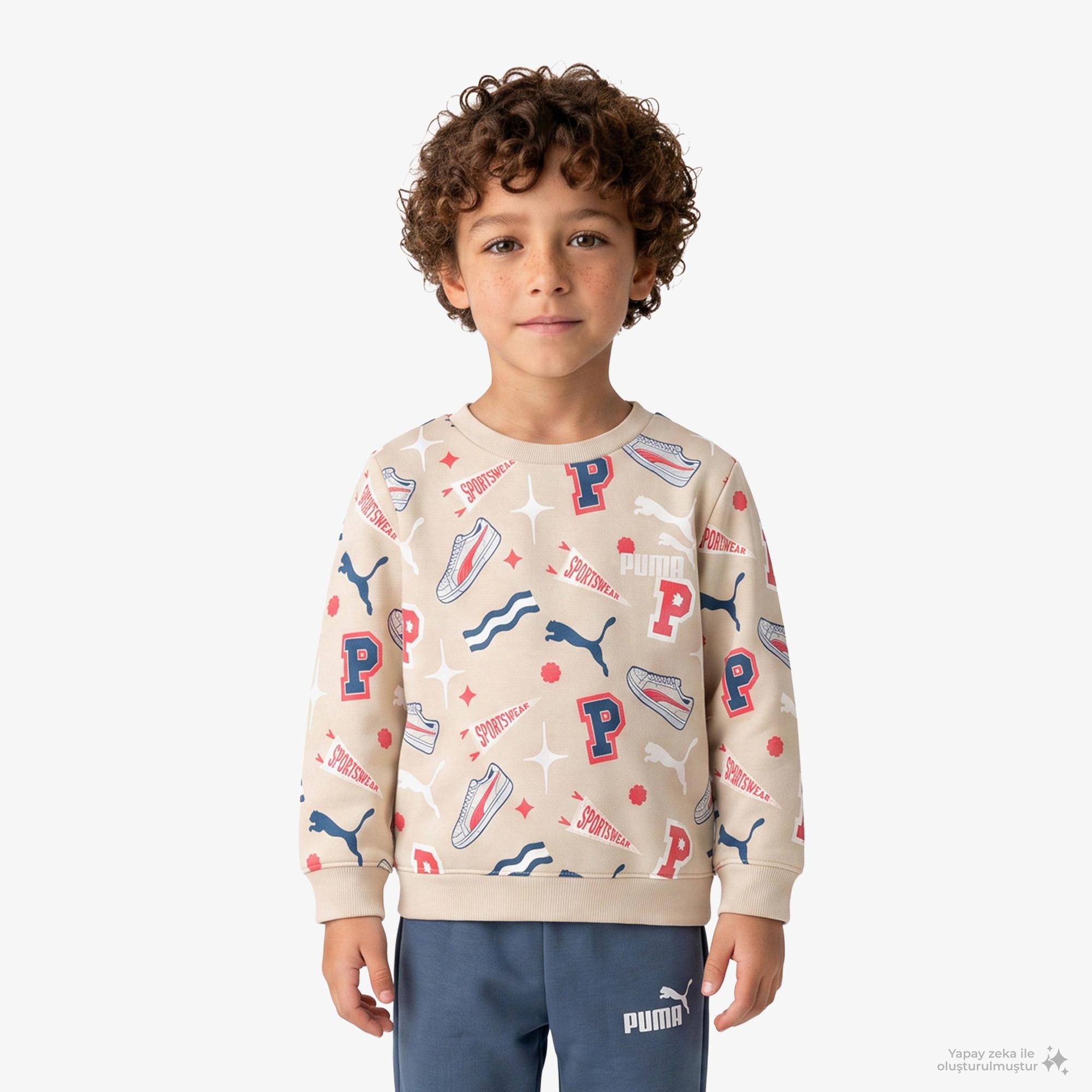 Puma Minicats Crew Çocuk Krem Eşofman Takımı